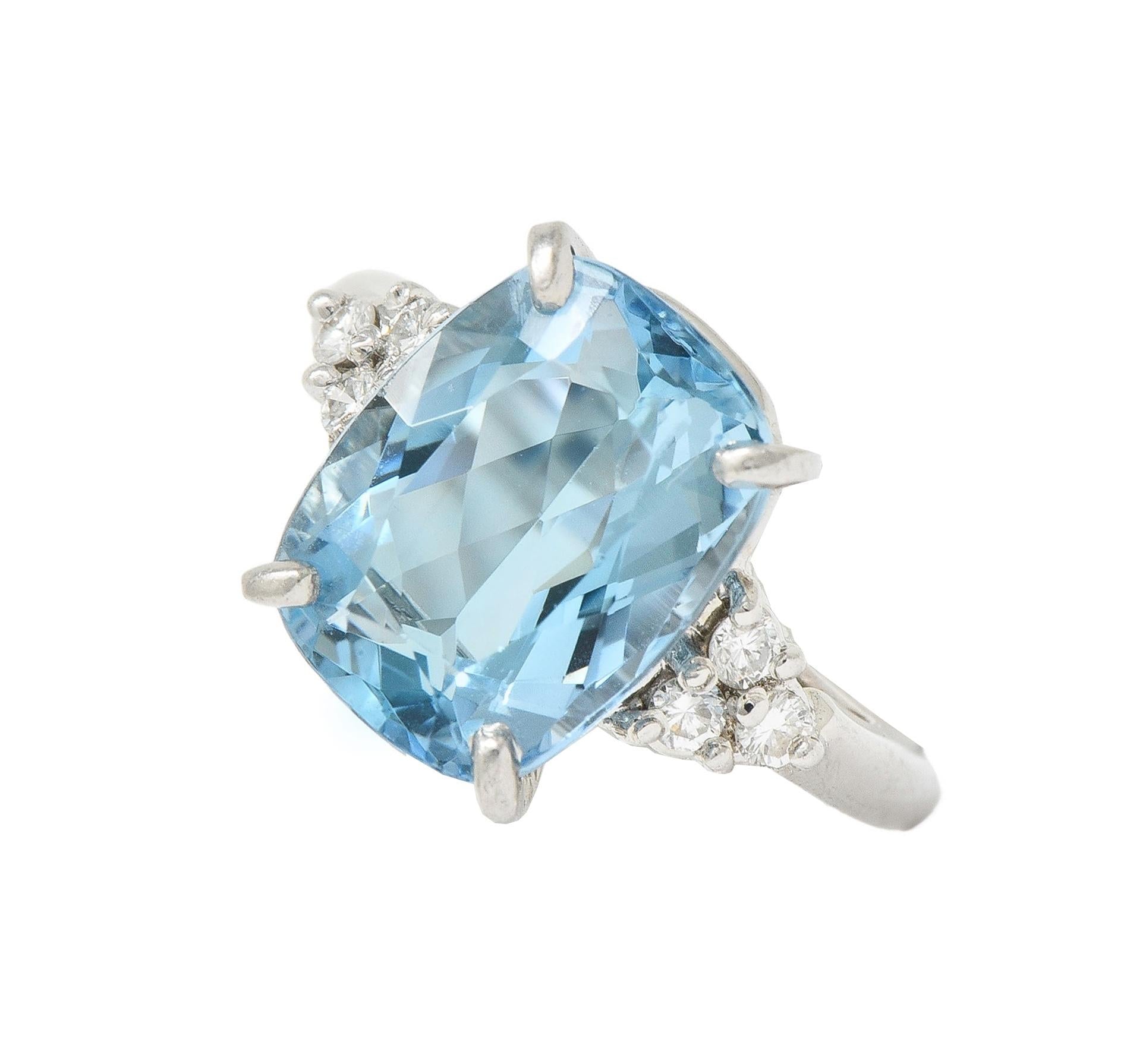 Contemporary 4.72 CTW Aquamarine Diamond Platinum Cluster Cocktail Ring