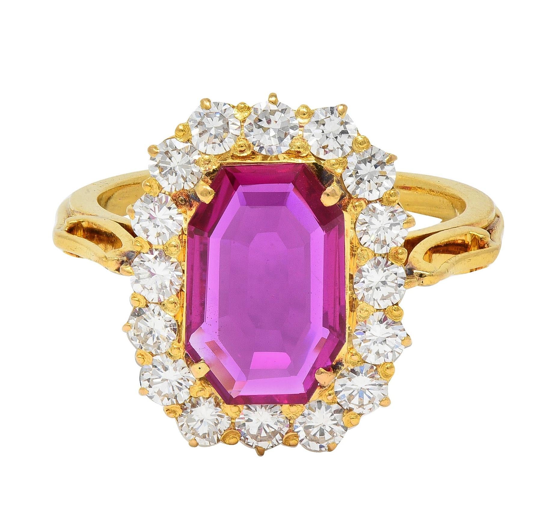 1960's 3.27 CTW No Heat Burma Ruby Diamond 18K Yellow Gold Vintage Halo Ring GIA