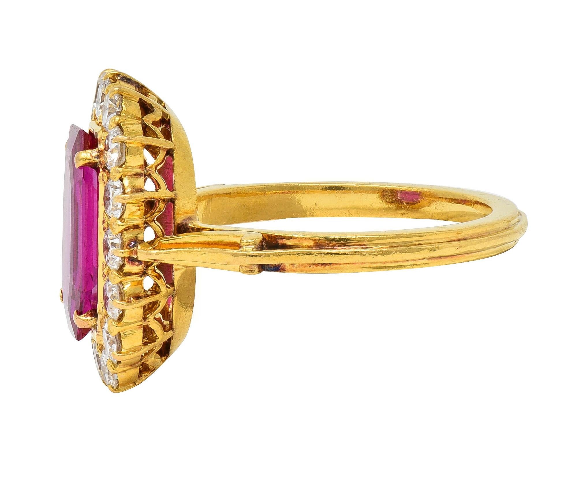 1960's 3.27 CTW No Heat Burma Ruby Diamond 18K Yellow Gold Vintage Halo Ring GIA