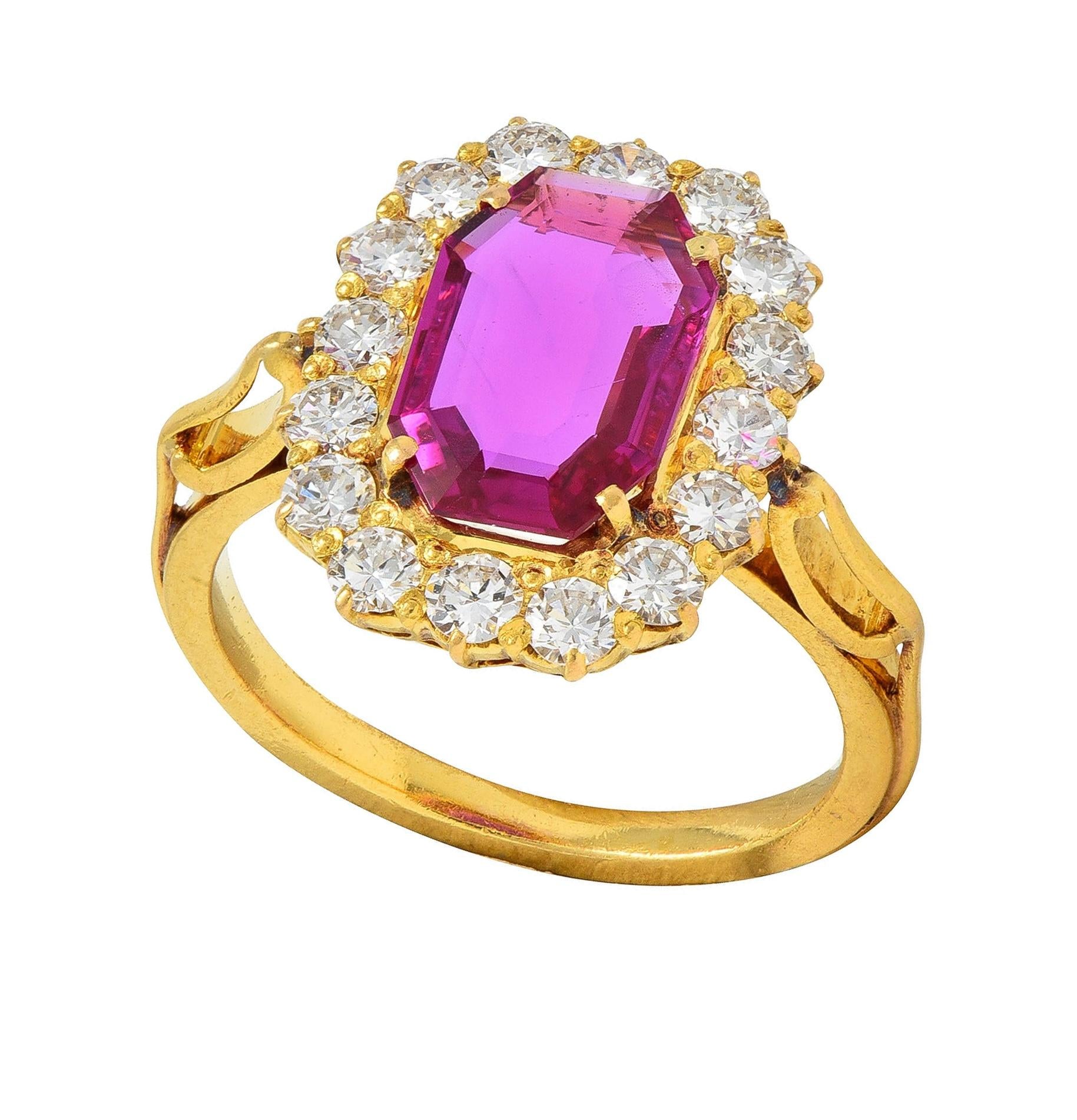 1960's 3.27 CTW No Heat Burma Ruby Diamond 18K Yellow Gold Vintage Halo Ring GIA