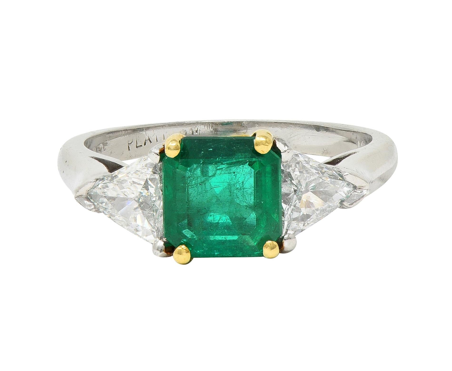 Mid-Century 1.60 CTW Colombian Emerald Diamond Platinum 18 Karat Gold Ring GIA