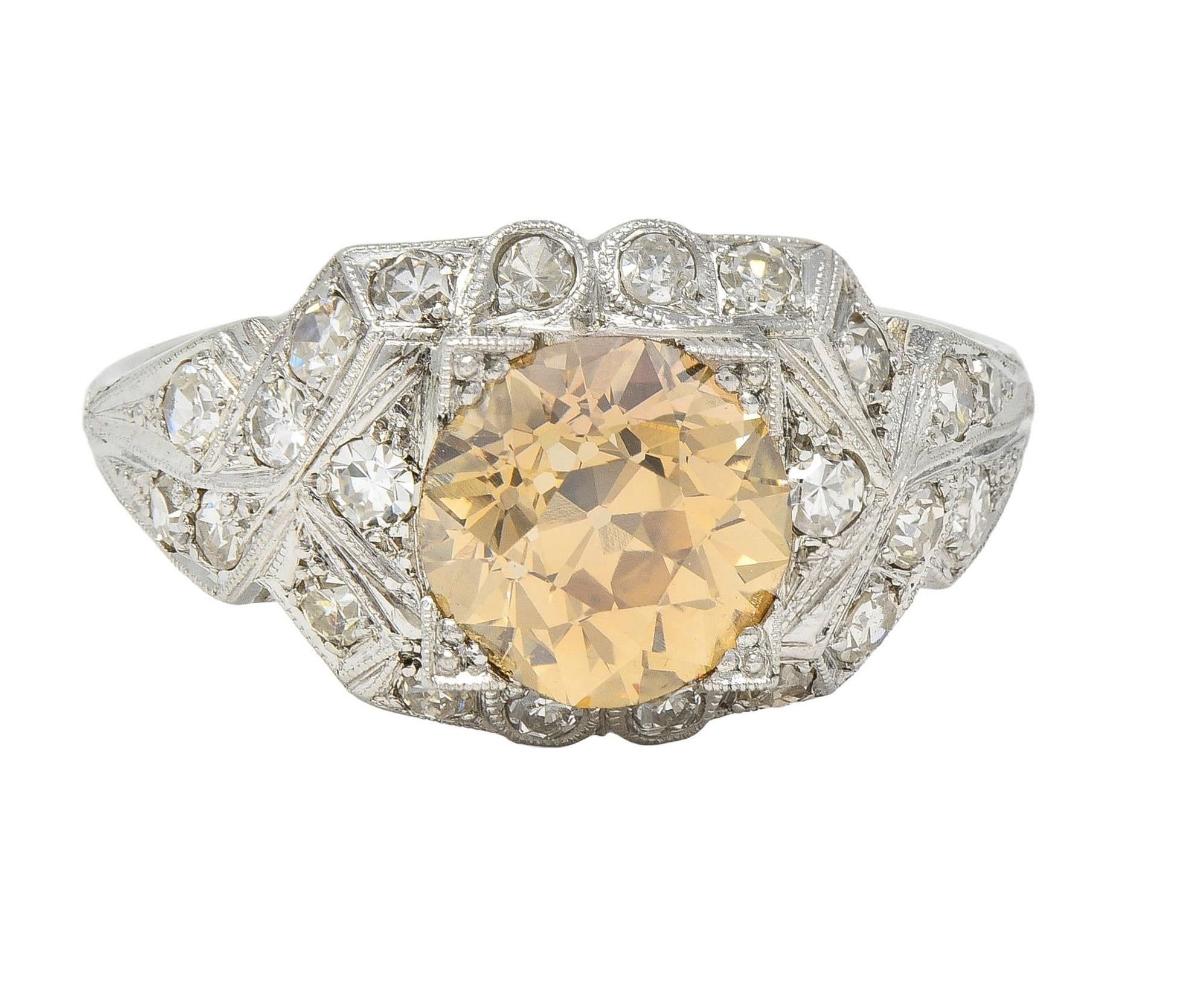 Art Deco 2.64 CTW Fancy Brown-Yellow Diamond Platinum Vintage Engagement Ring