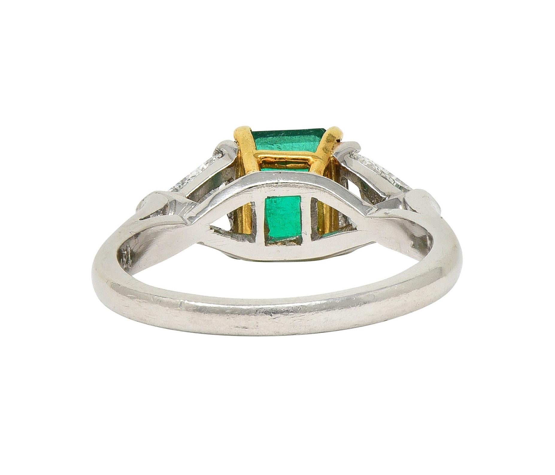 Mid-Century 1.60 CTW Colombian Emerald Diamond Platinum 18 Karat Gold Ring GIA