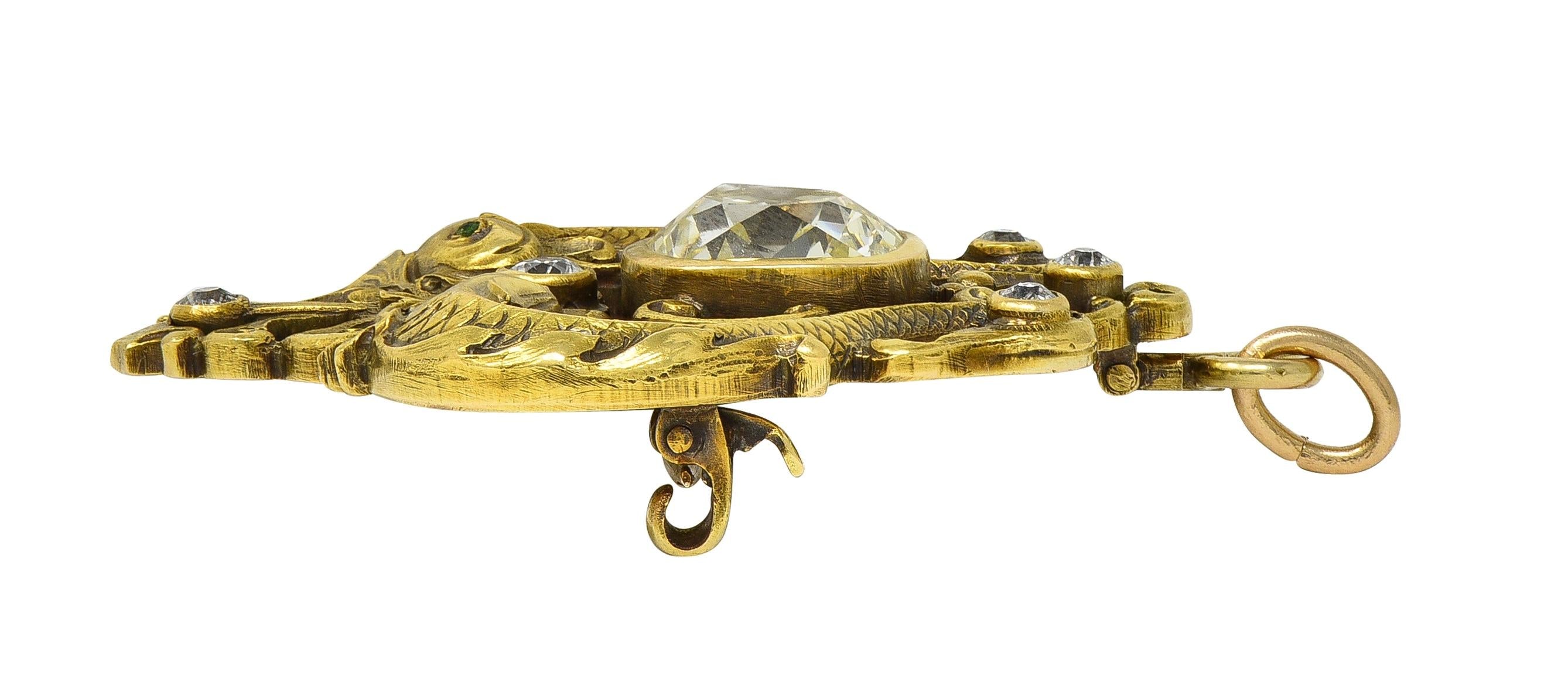 Frank Walter Lawrence Nouveau Diamond 14K Gold Antique Serpent Pendant Brooch