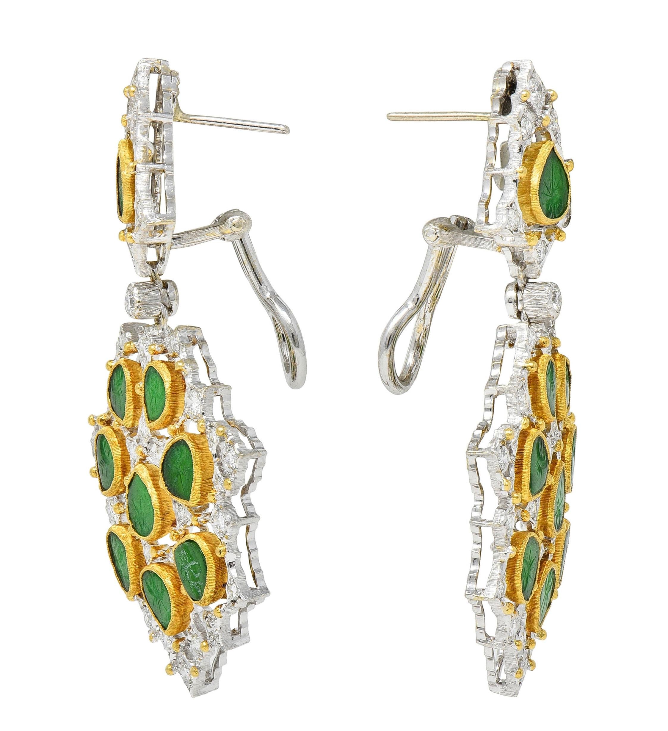 Gianmaria Buccellati 18 Karat Gold Vintage Diamond Carved Jade Drop Earrings