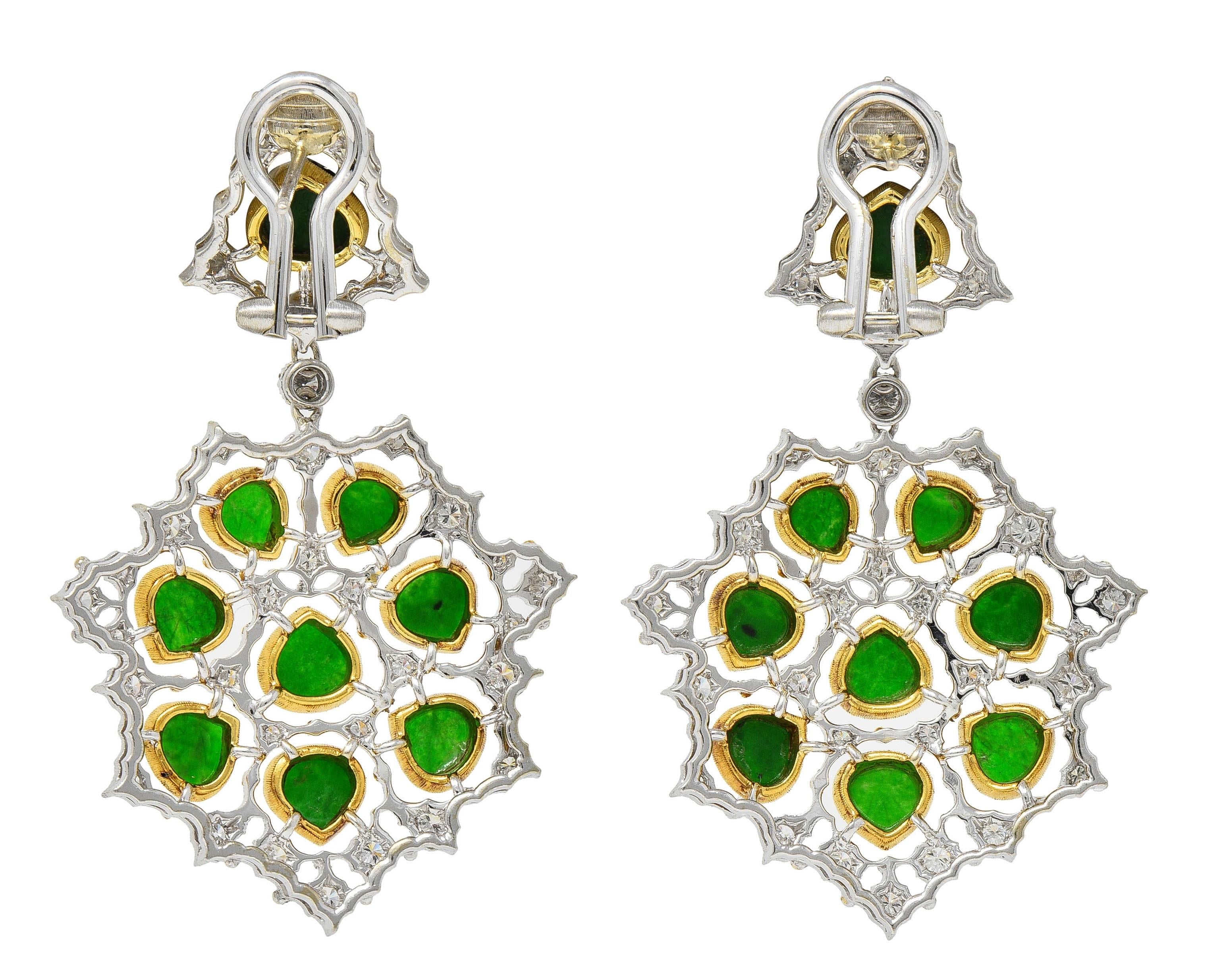 Gianmaria Buccellati 18 Karat Gold Vintage Diamond Carved Jade Drop Earrings