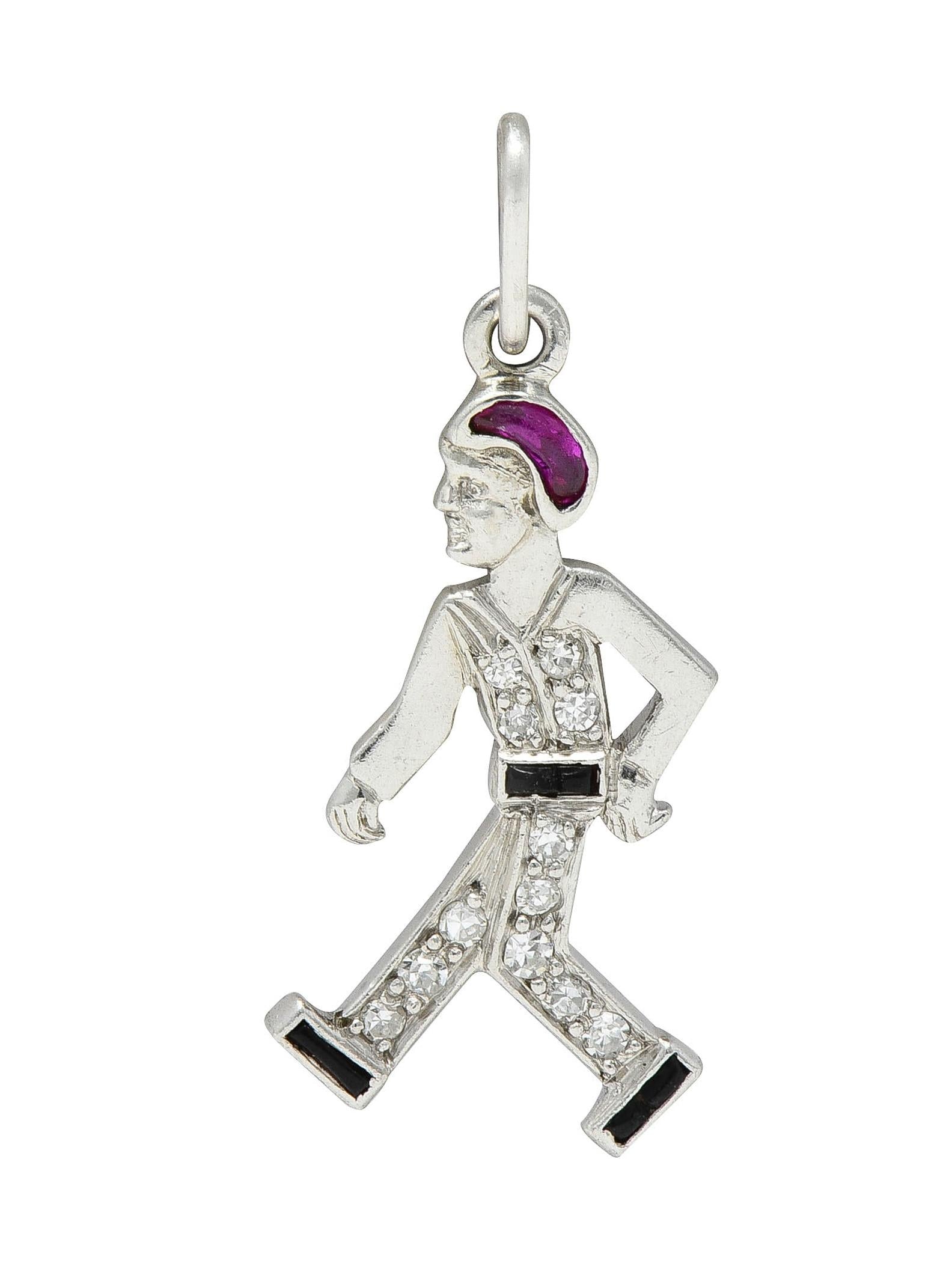 Art Deco Ruby Diamond Onyx Platinum Vintage Man Charm