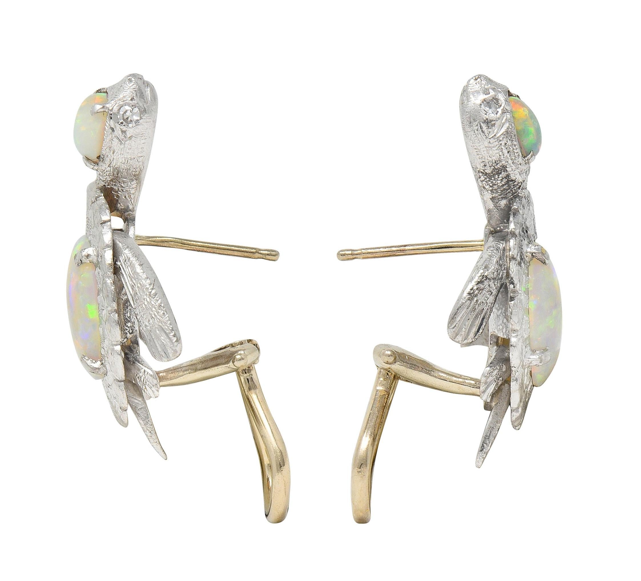 1990's Opal Diamond 18 Karat White Gold Vintage Turtle Earrings