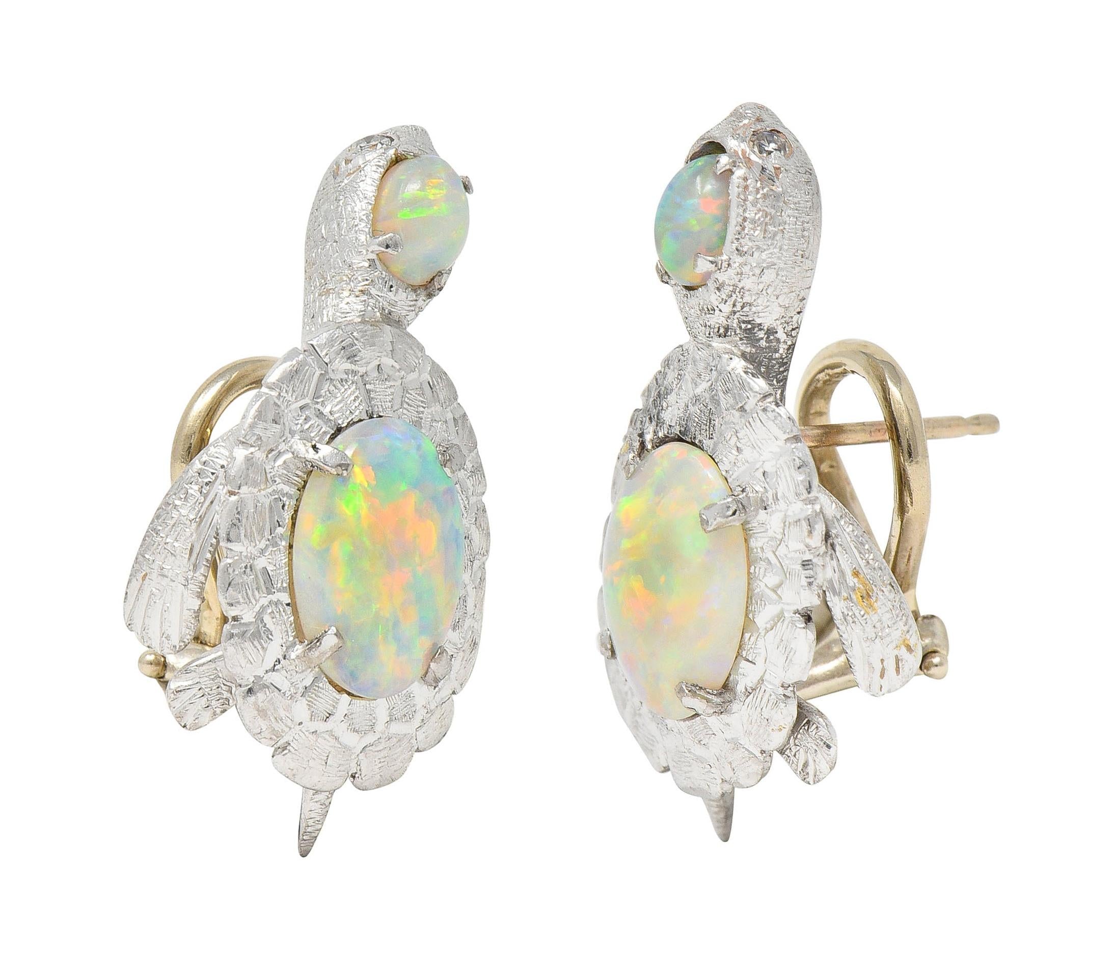 1990's Opal Diamond 18 Karat White Gold Vintage Turtle Earrings