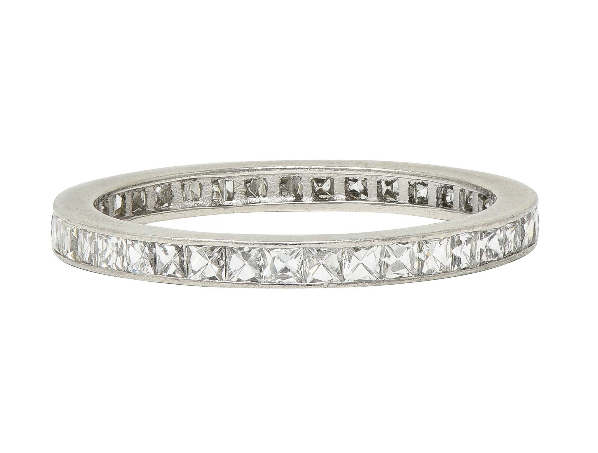 Art Deco 1.52 CTW French Cut Diamond Platinum Vintage Eternity Band Ring