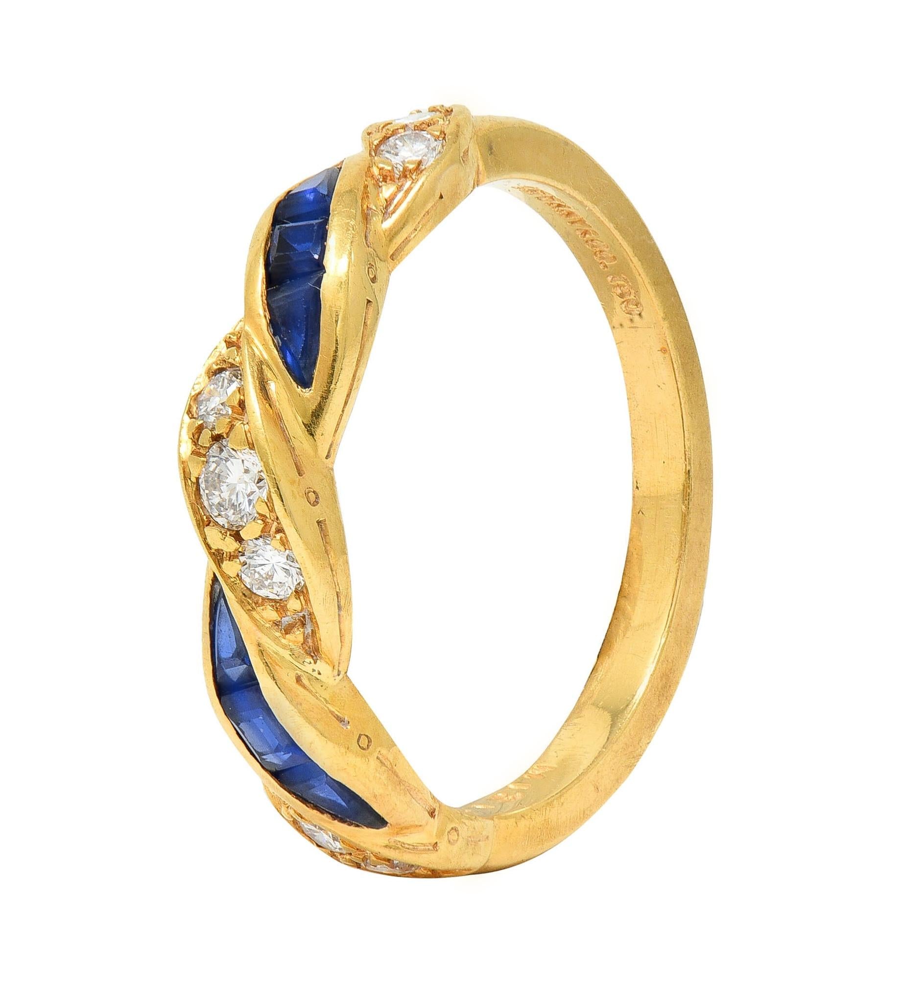 Tiffany & Co. 1960's Sapphire Diamond 18K Yellow Gold Vintage Twist Band Ring