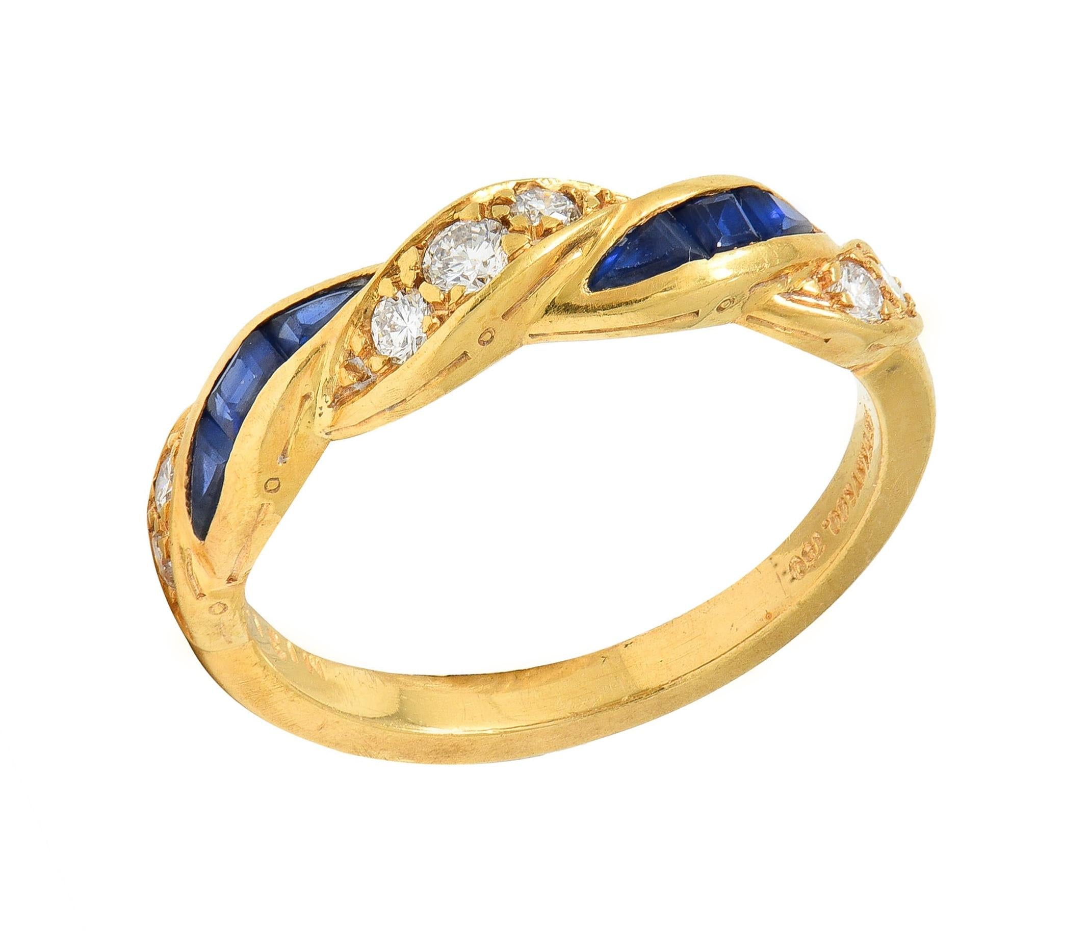 Tiffany & Co. 1960's Sapphire Diamond 18K Yellow Gold Vintage Twist Band Ring