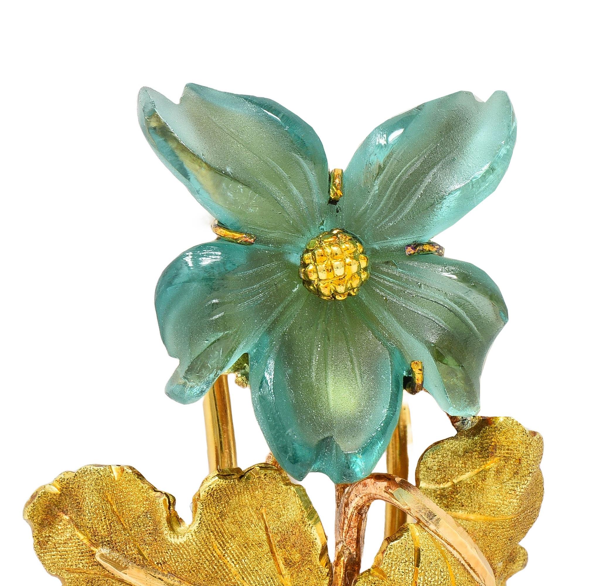 Buccellati 1960s Carved Fluorite 18 Karat Gold Vintage Dogwood Flower Brooch