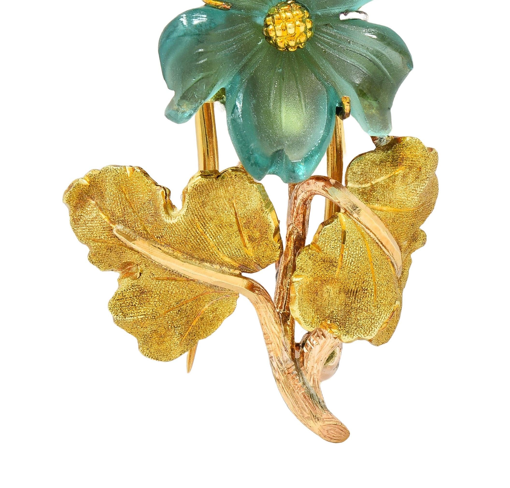 Buccellati 1960s Carved Fluorite 18 Karat Gold Vintage Dogwood Flower Brooch