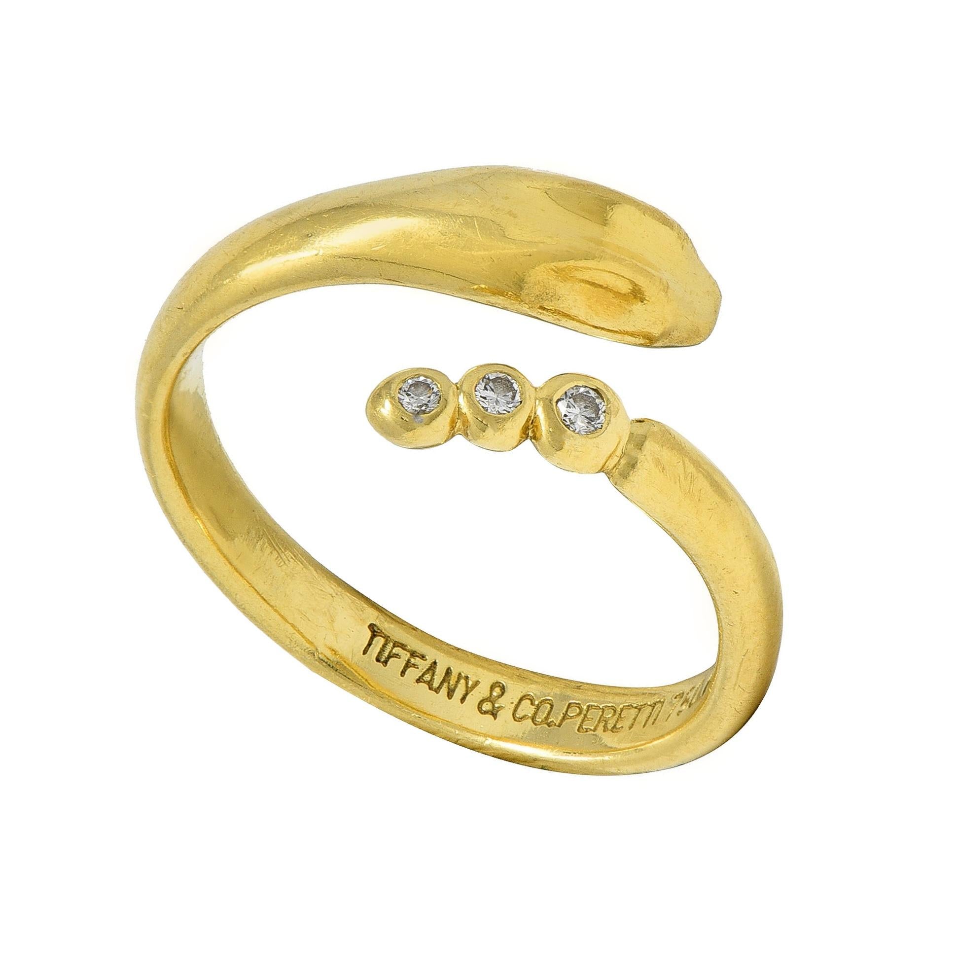 Elsa Peretti Tiffany & Co. Diamond 18 Karat Yellow Gold Snake Bypass Ring
