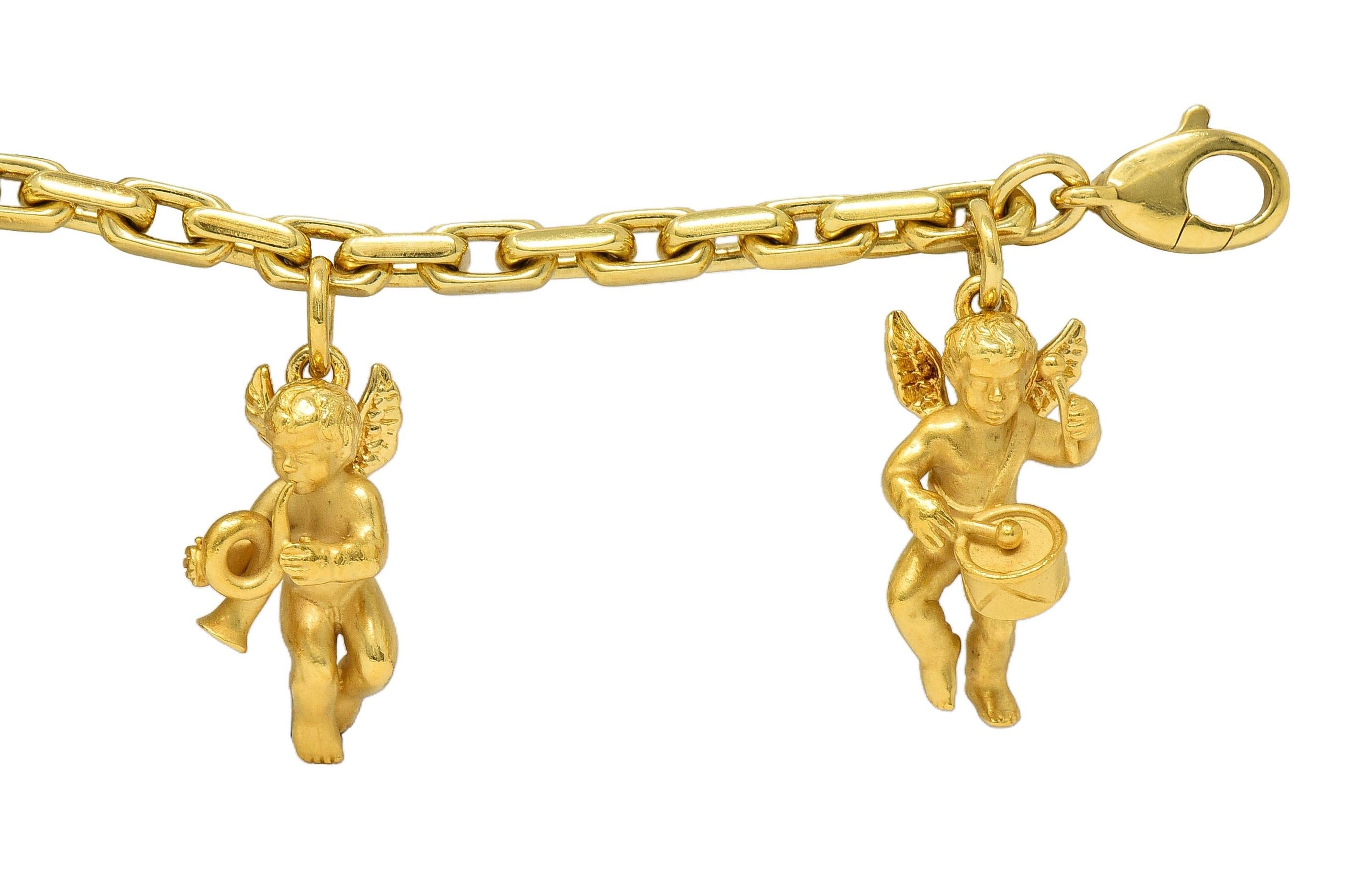 Carrera Y Carrera 1990's 18 Karat Yellow Gold Vintage Cherub Charm Bracelet