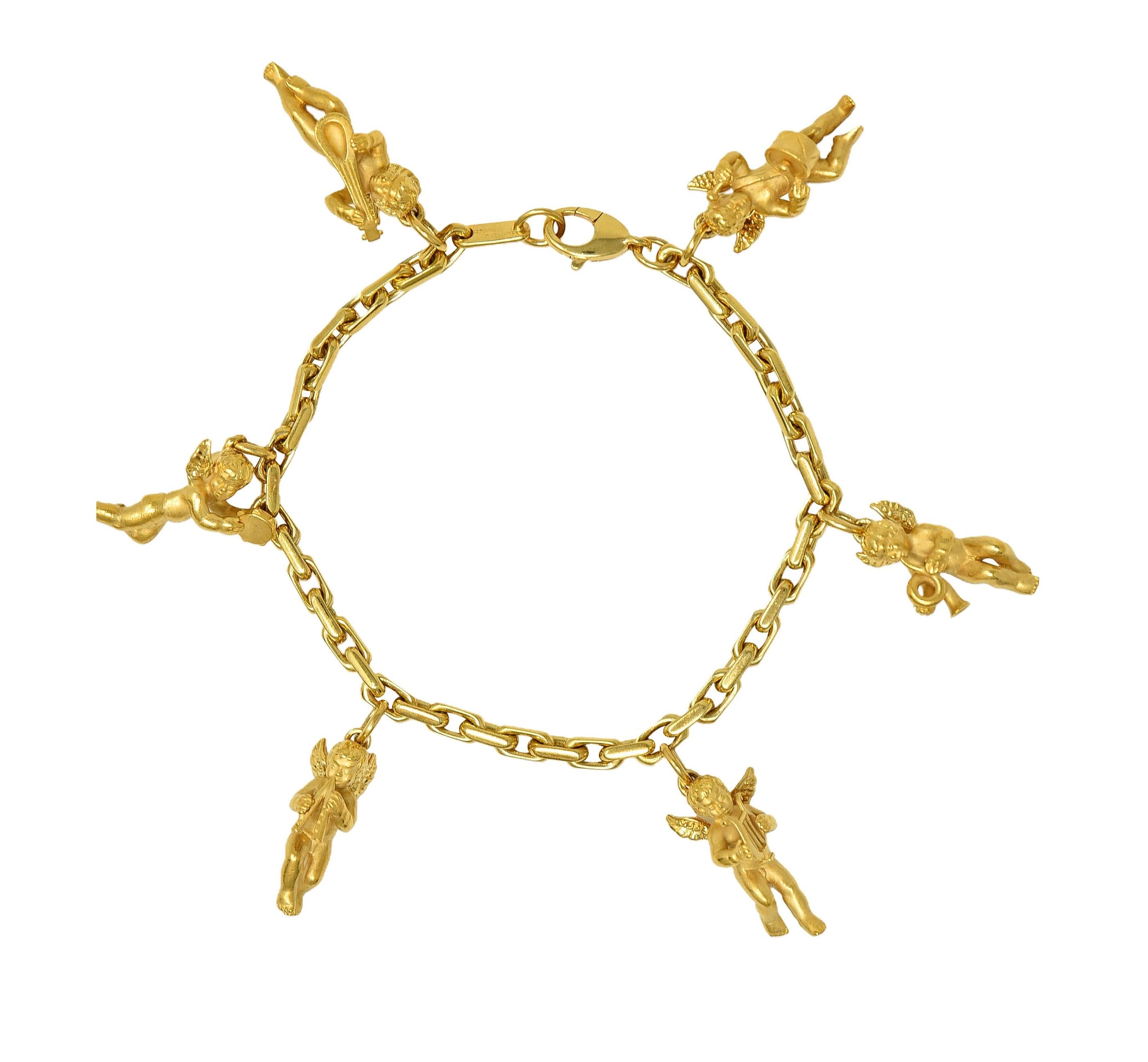 Carrera Y Carrera 1990's 18 Karat Yellow Gold Vintage Cherub Charm Bracelet