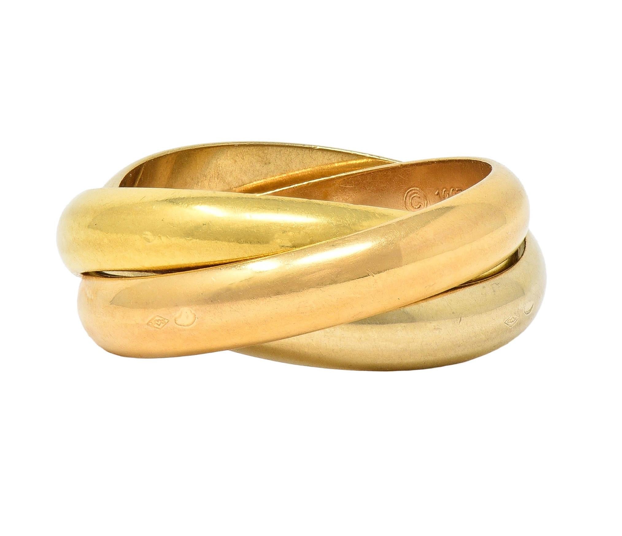 Cartier 1997 French 18 Karat Tri-Colored Gold Vintage Trinity Rolling Band Ring