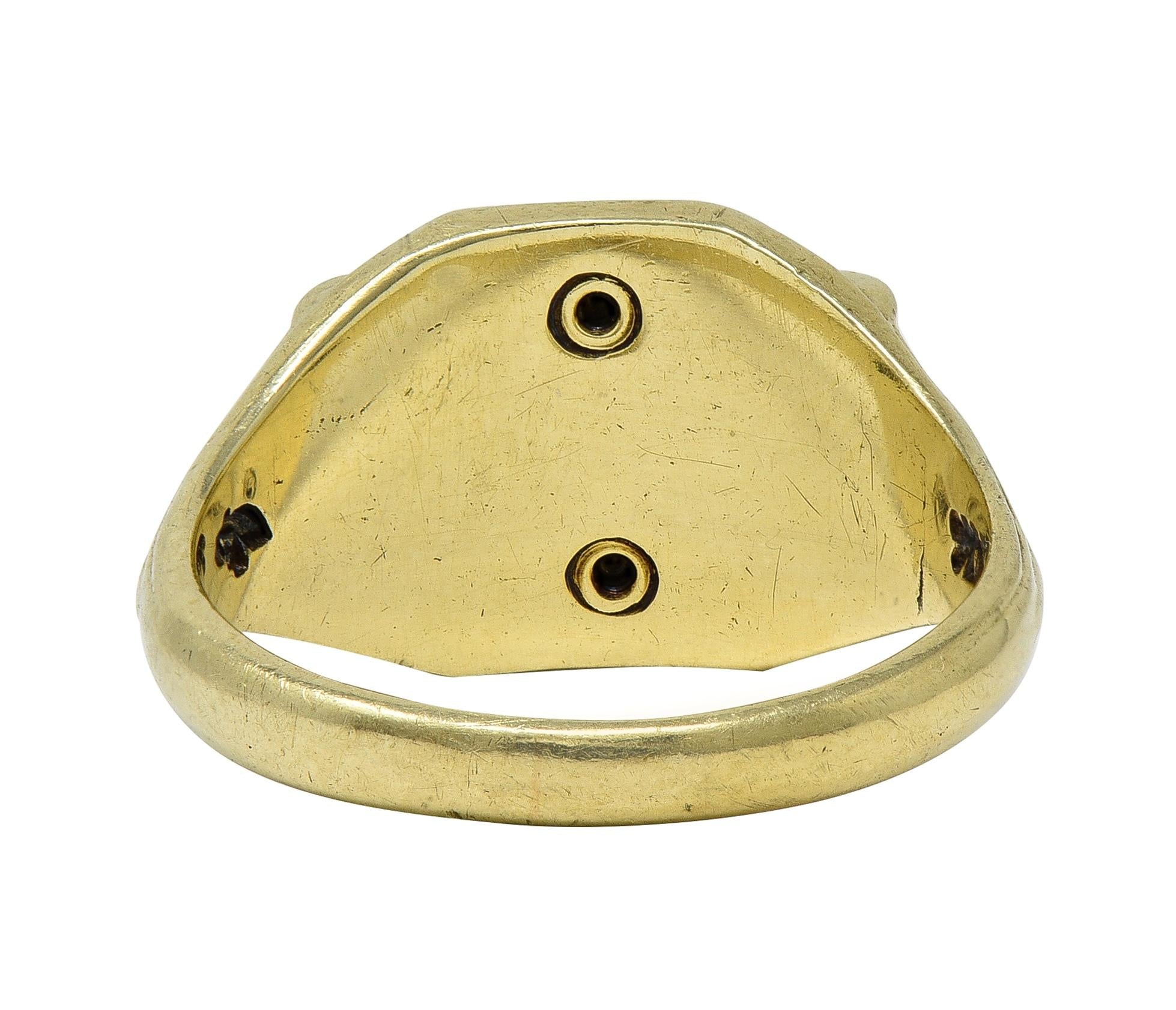 Riker Brother Enamel 14K Yellow Gold Antique Mourning Cross Unisex Signet Ring