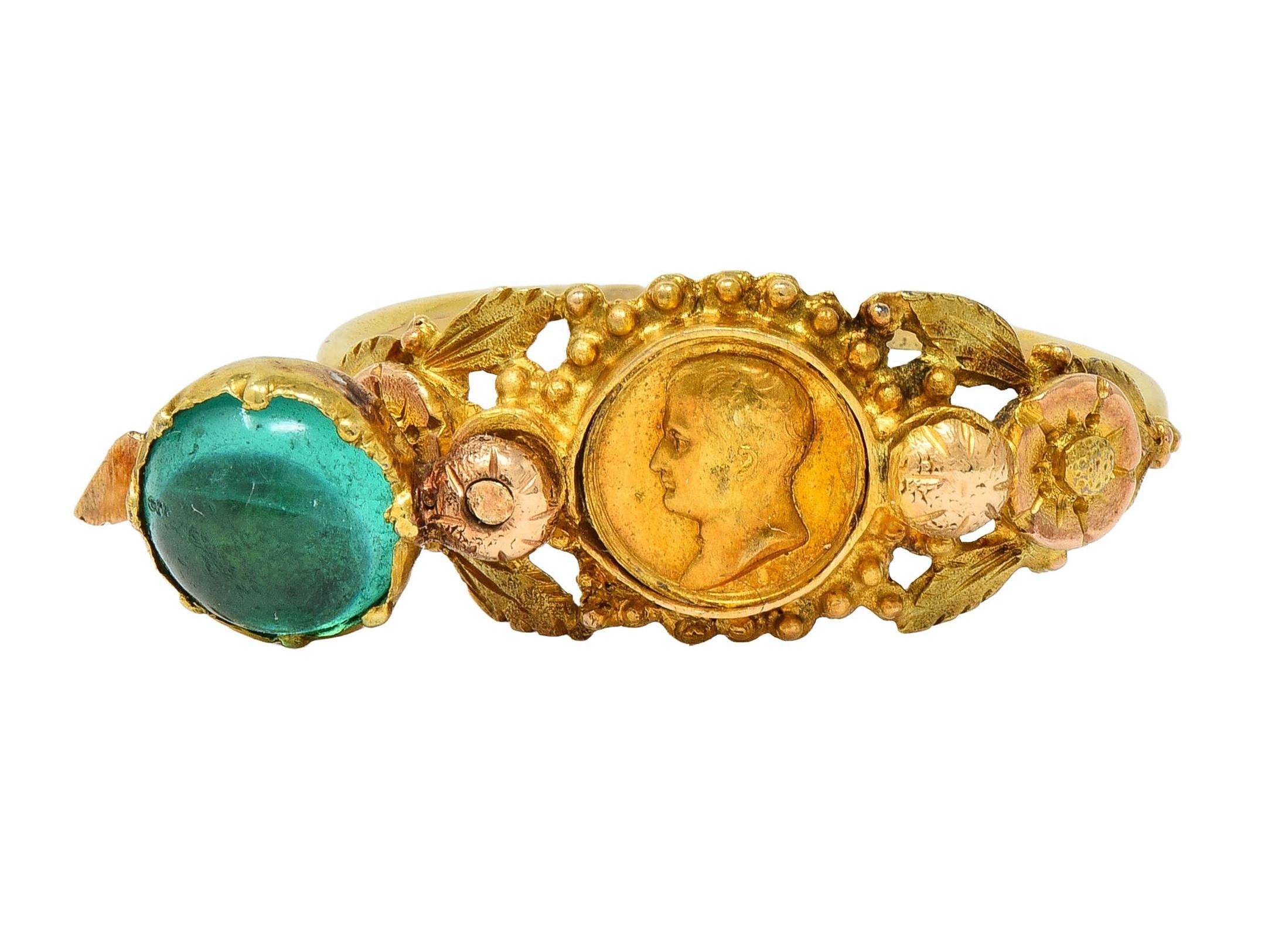 Georgian Emerald 22 Karat Gold Antique Napoleon Bonaparte Death Token Ring