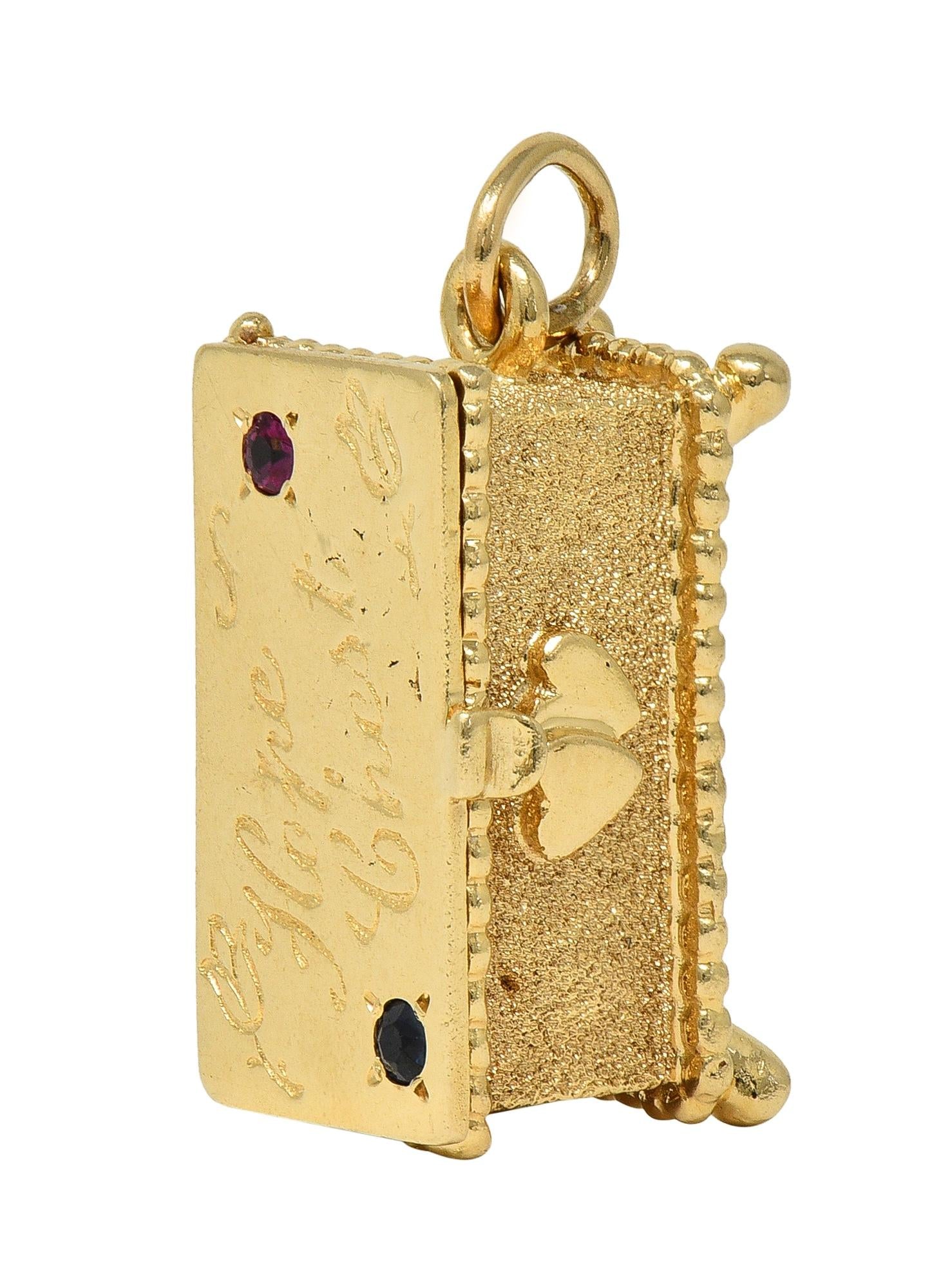 1960's Sapphire Ruby 14 Karat Yellow Gold Vintage Hope Chest Pendant Charm