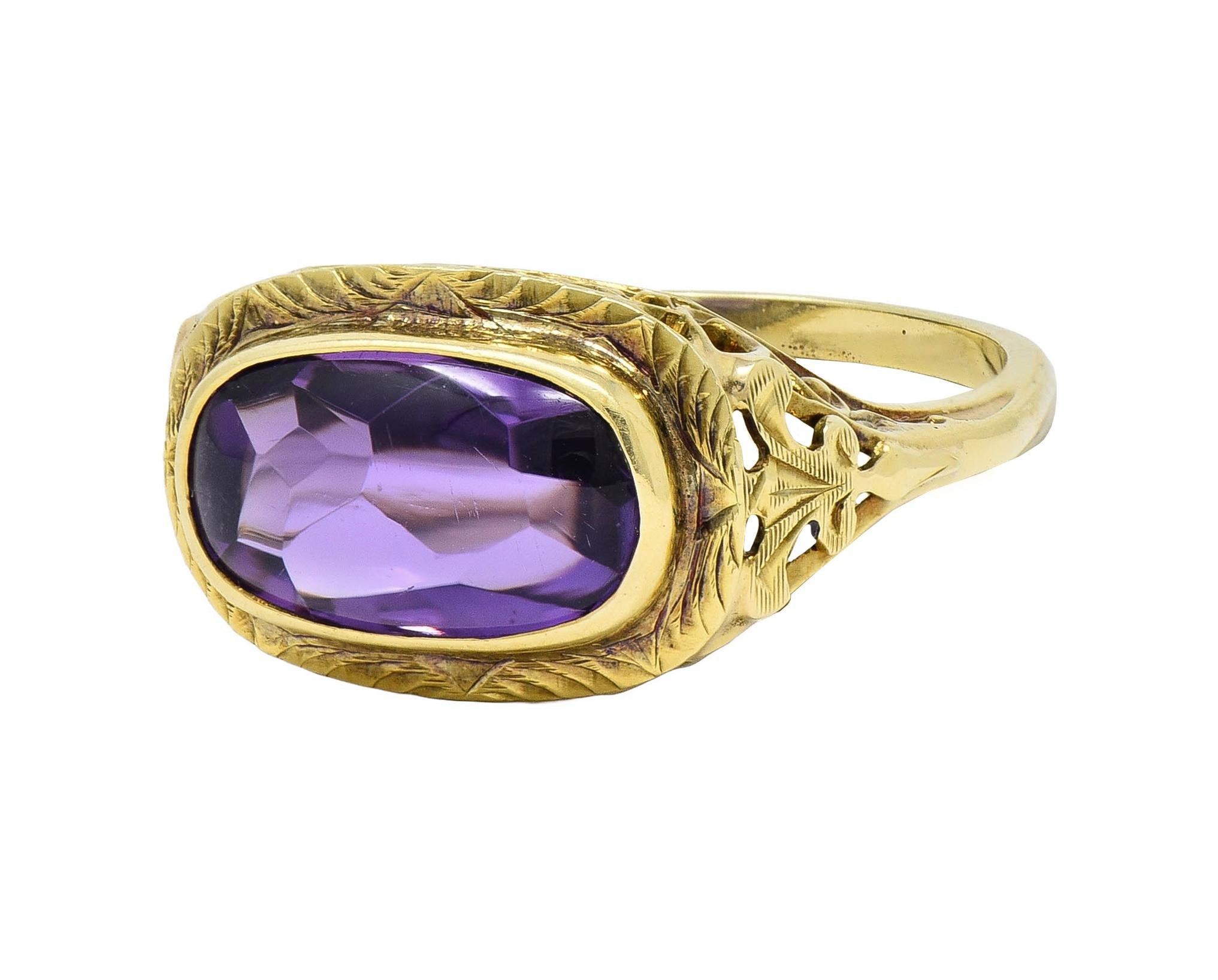 Victorian Amethyst 14 Karat Yellow Gold Fleur-De-Lis Heart Antique Ring