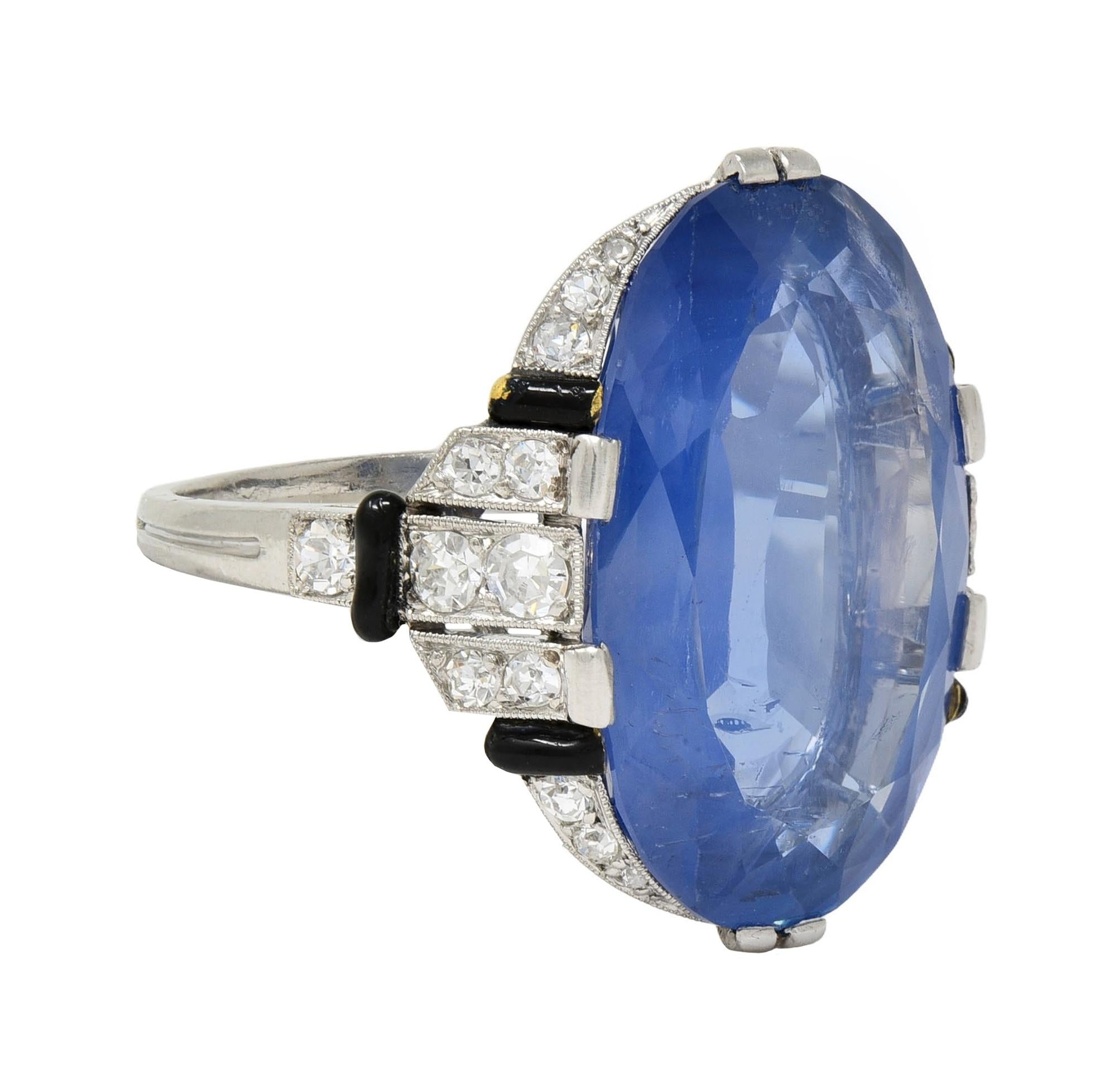 Sellier Dumont Art Deco French Ceylon Sapphire Diamond Platinum Vintage Ring