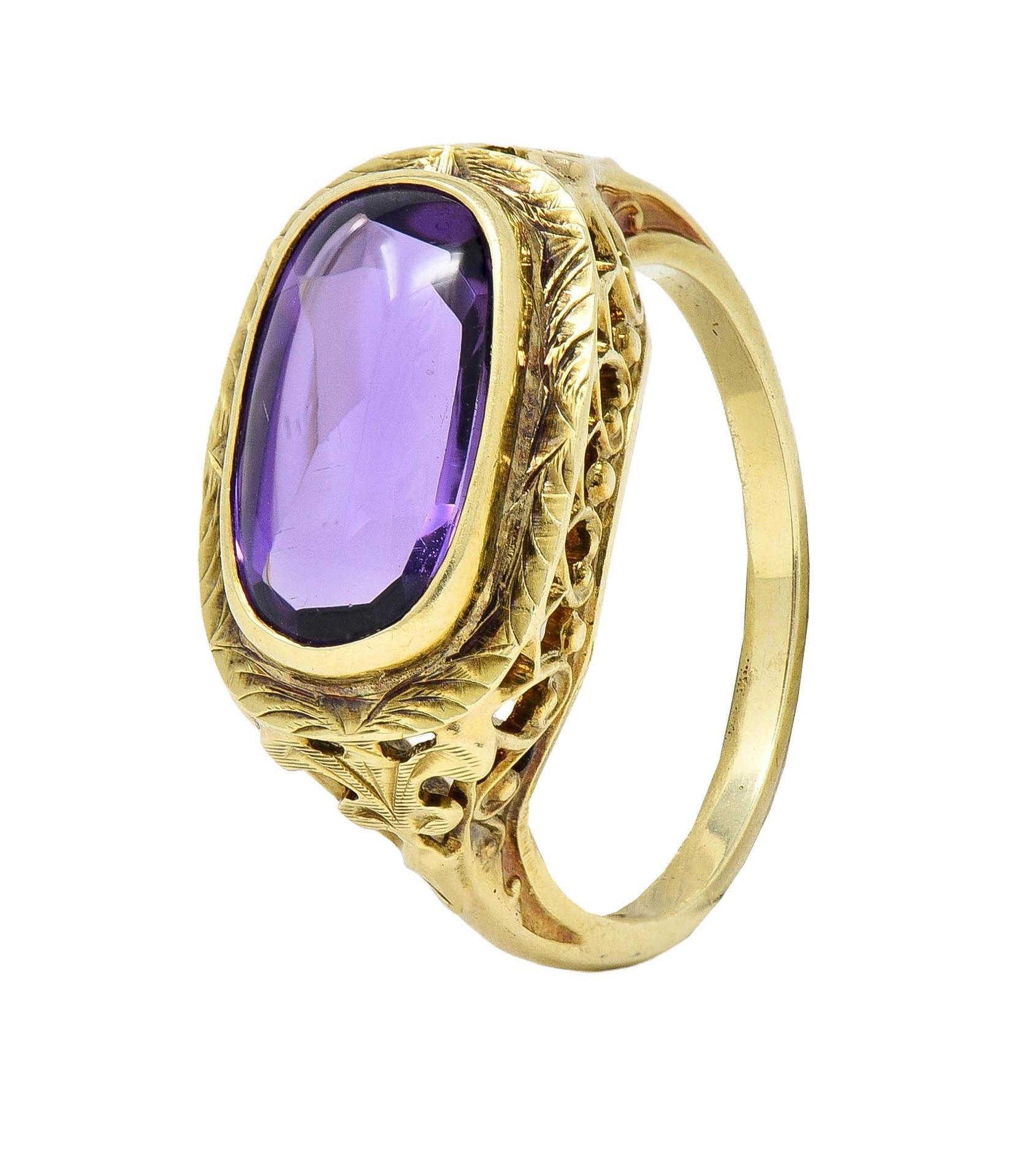 Victorian Amethyst 14 Karat Yellow Gold Fleur-De-Lis Heart Antique Ring