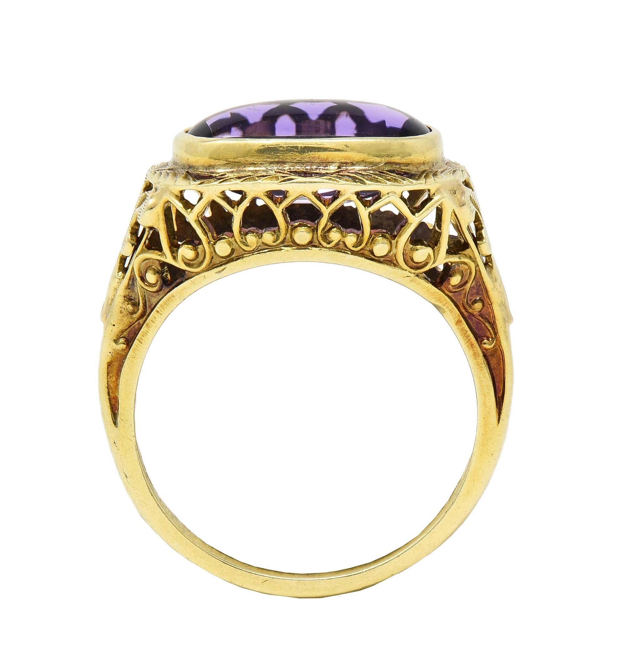 Victorian Amethyst 14 Karat Yellow Gold Fleur-De-Lis Heart Antique Ring