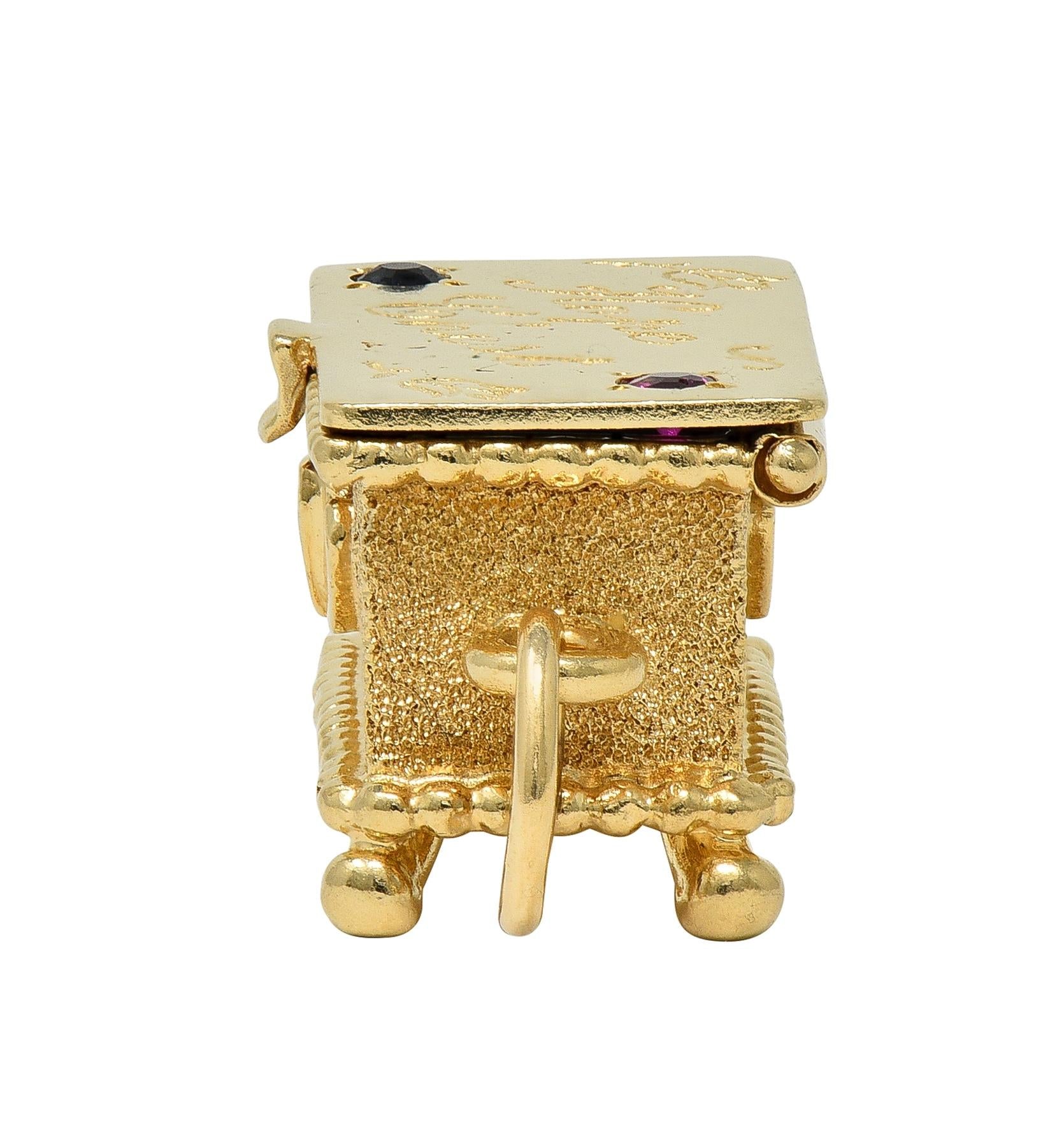 1960's Sapphire Ruby 14 Karat Yellow Gold Vintage Hope Chest Pendant Charm