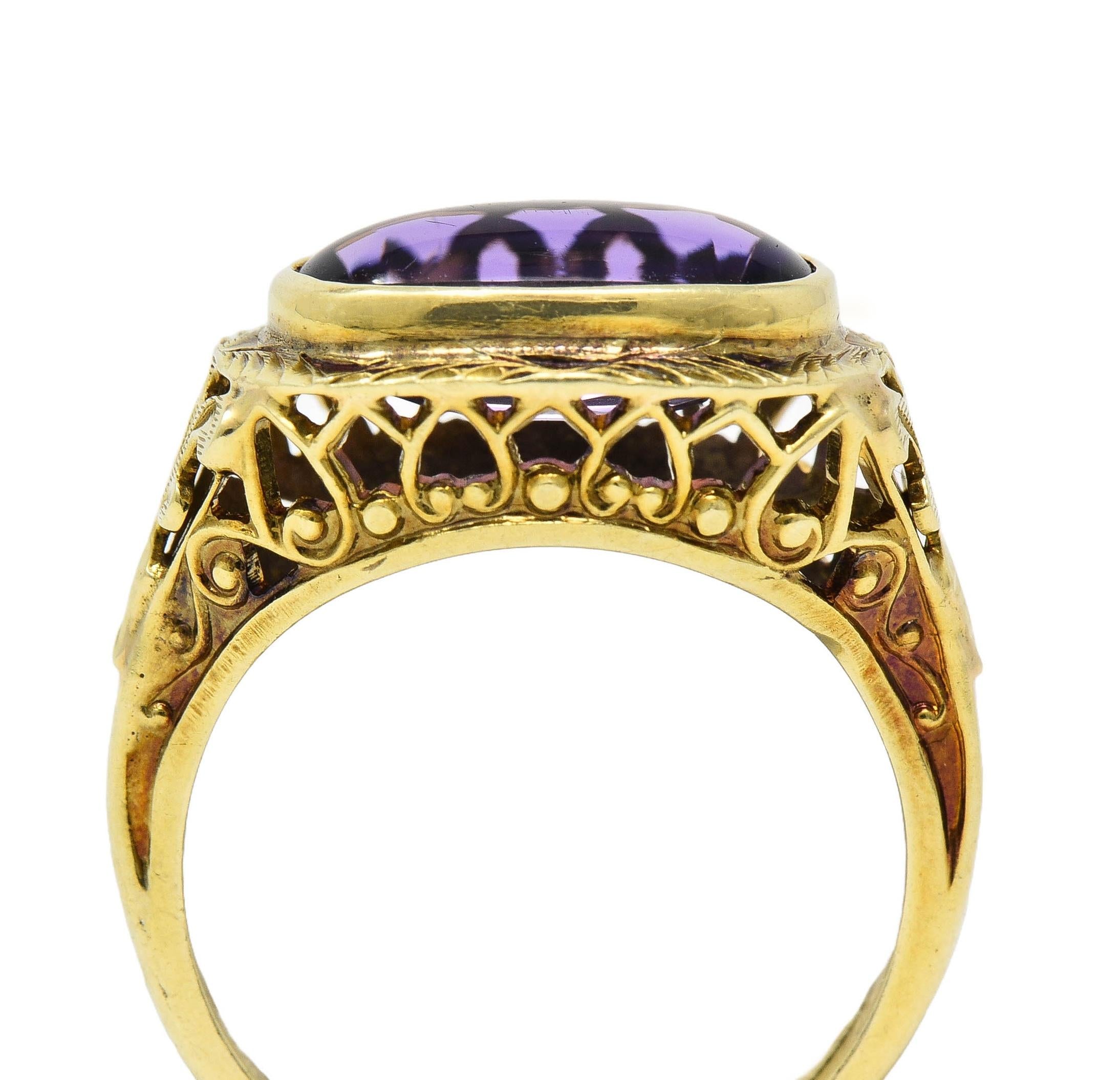 Victorian Amethyst 14 Karat Yellow Gold Fleur-De-Lis Heart Antique Ring