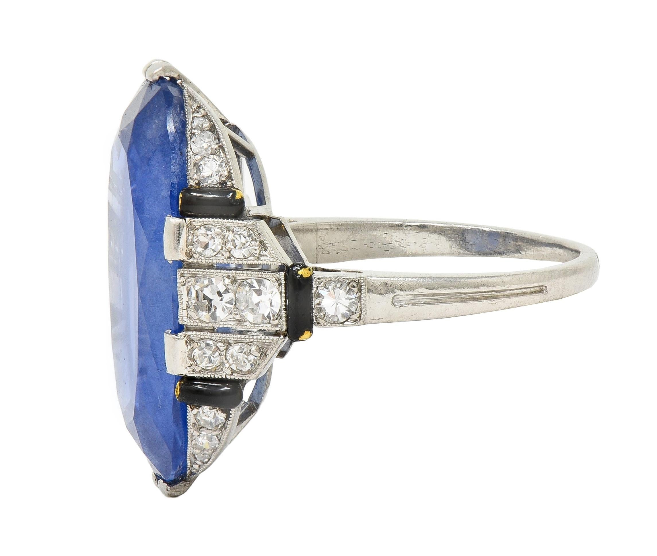 Sellier Dumont Art Deco French Ceylon Sapphire Diamond Platinum Vintage Ring