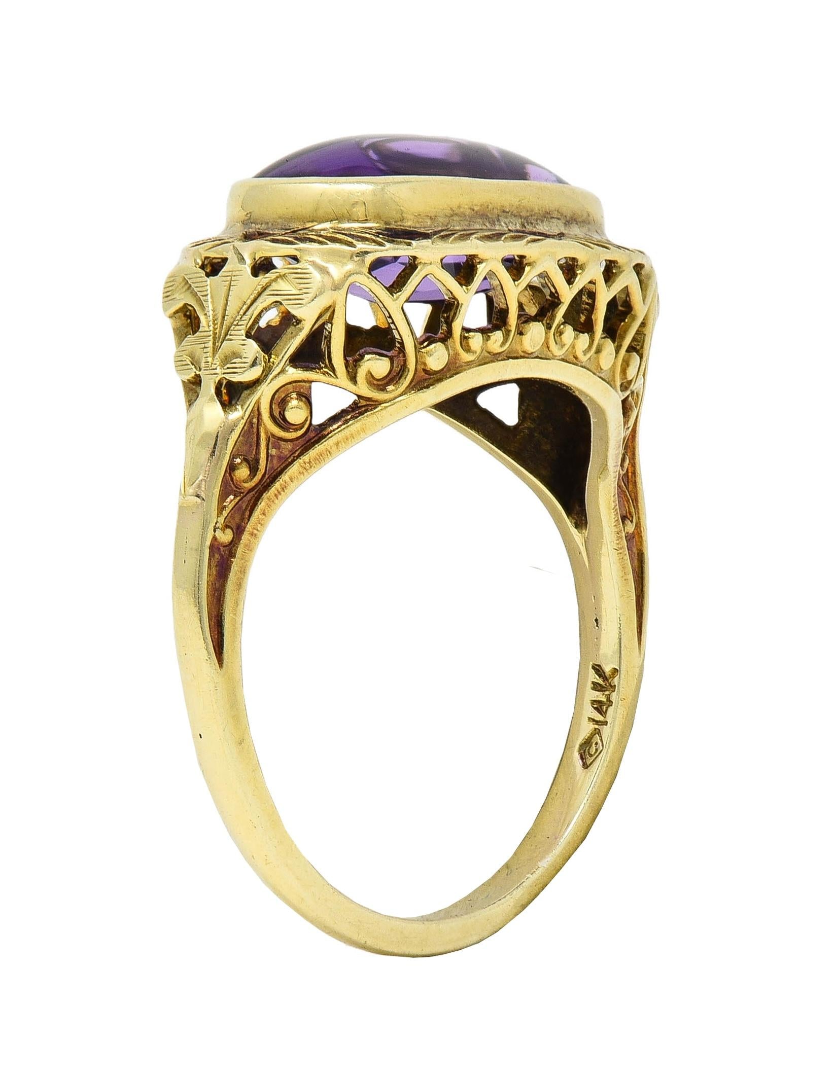 Victorian Amethyst 14 Karat Yellow Gold Fleur-De-Lis Heart Antique Ring