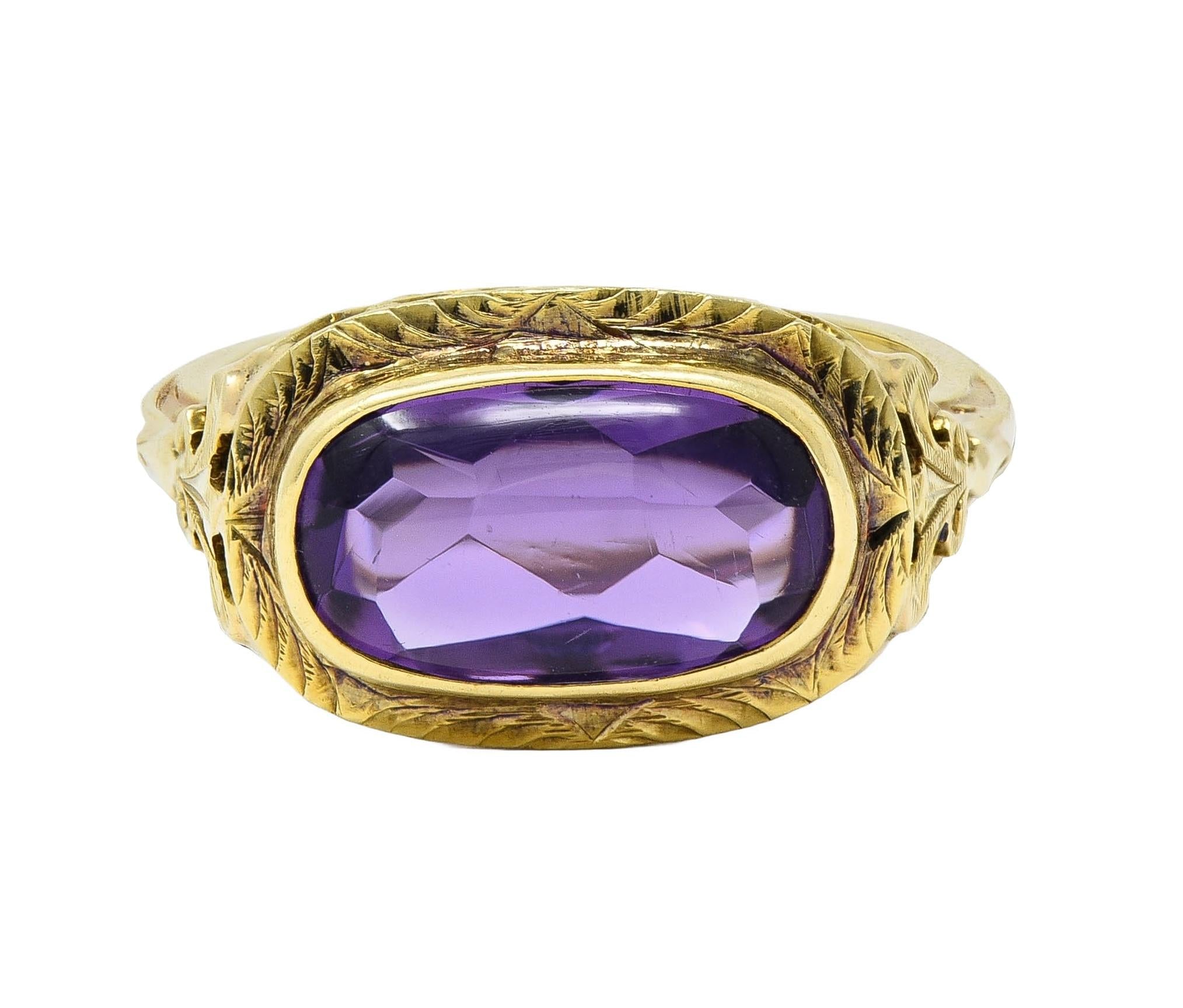 Victorian Amethyst 14 Karat Yellow Gold Fleur-De-Lis Heart Antique Ring