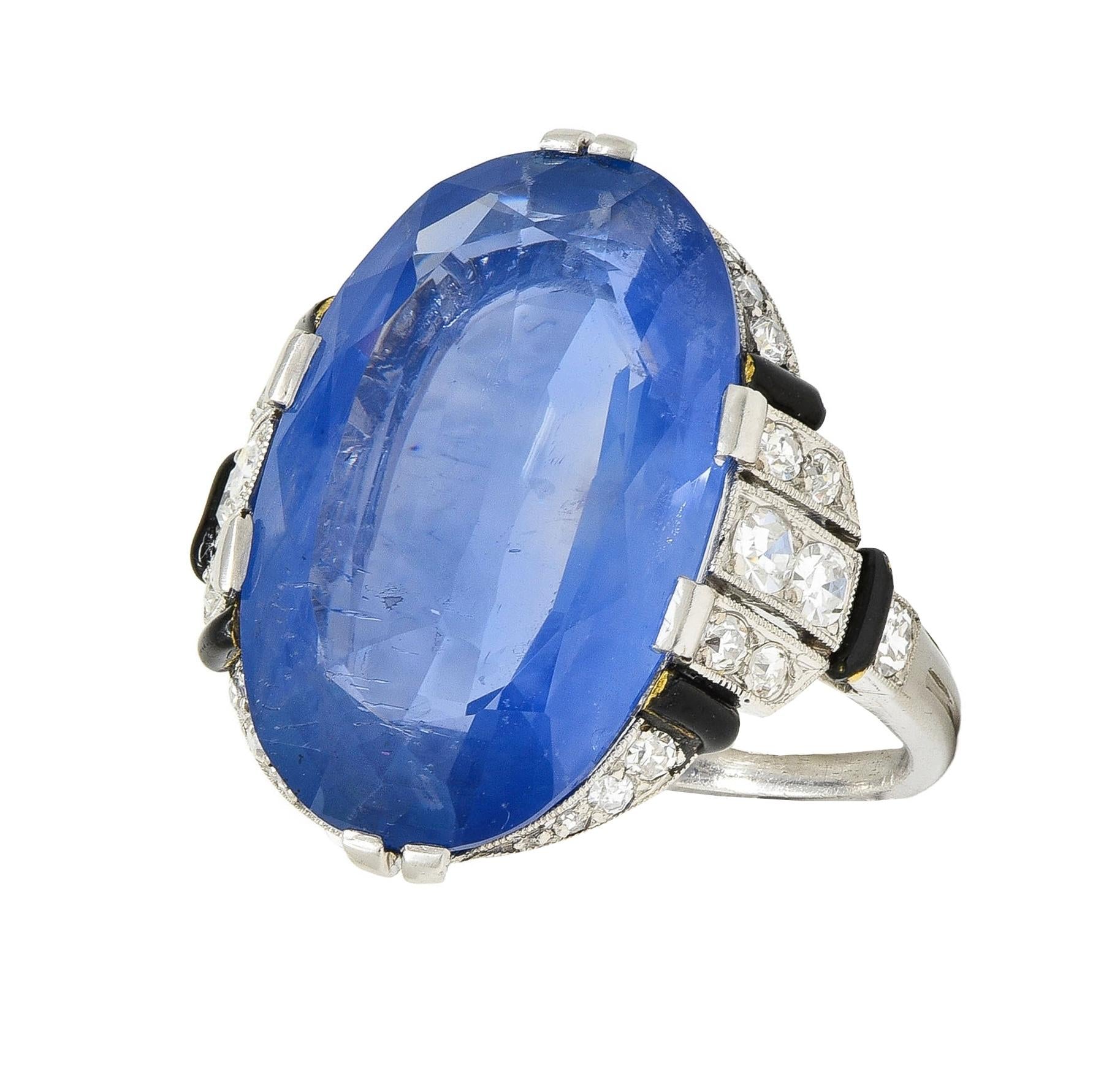 Sellier Dumont Art Deco French Ceylon Sapphire Diamond Platinum Vintage Ring