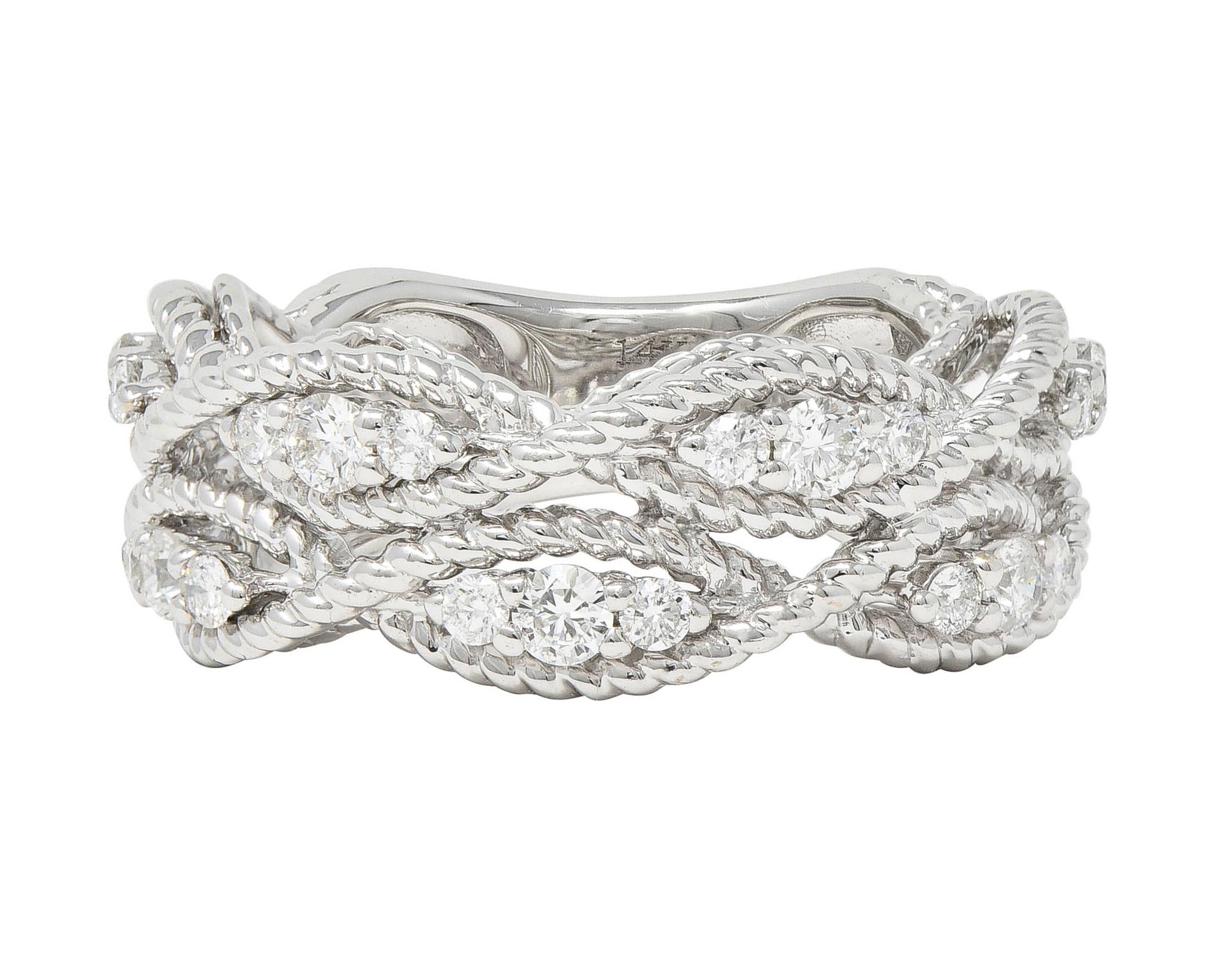 Contemporary 1.00 CTW Diamond 14 Karat White Gold Rope Band Ring