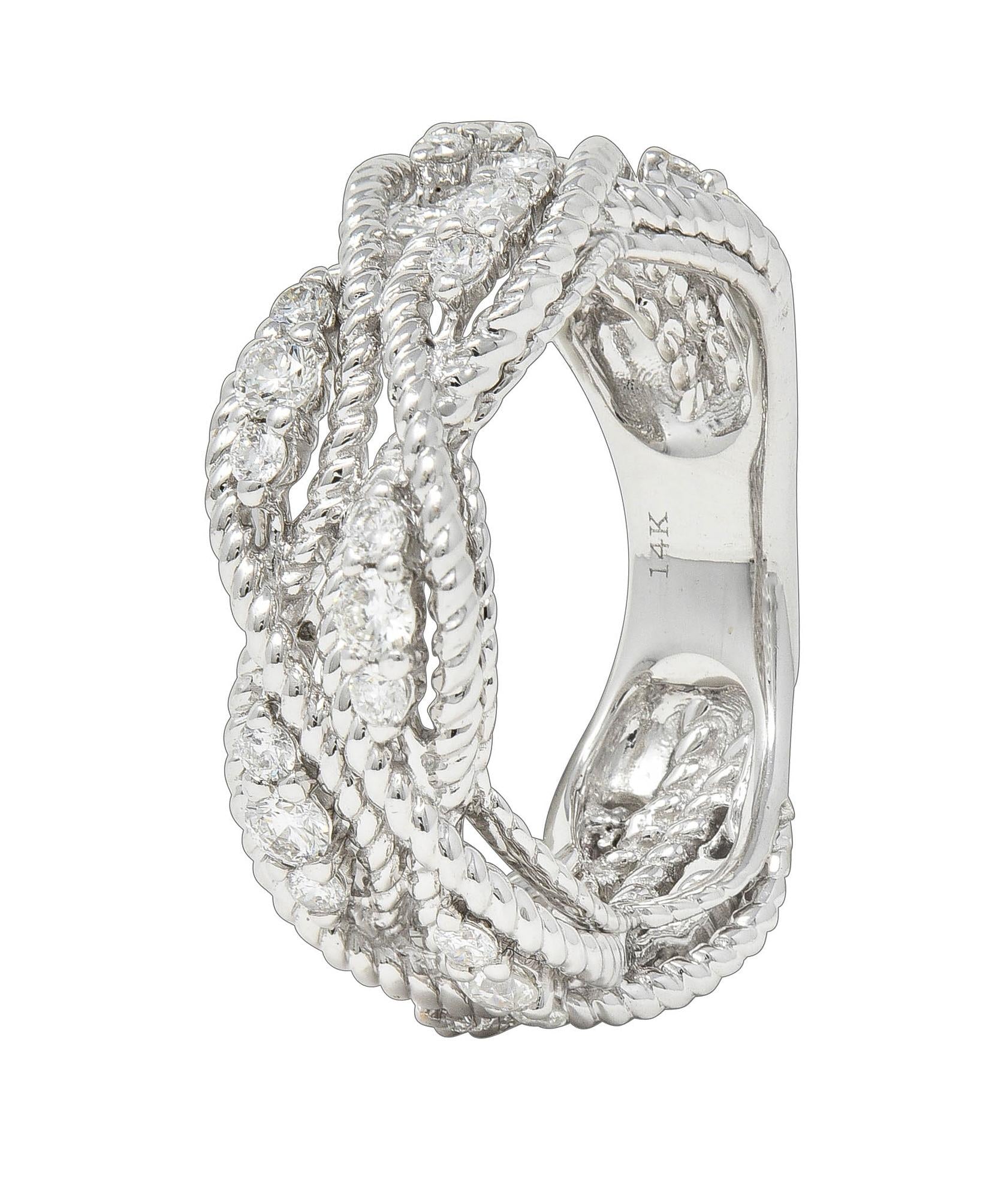 Contemporary 1.00 CTW Diamond 14 Karat White Gold Rope Band Ring