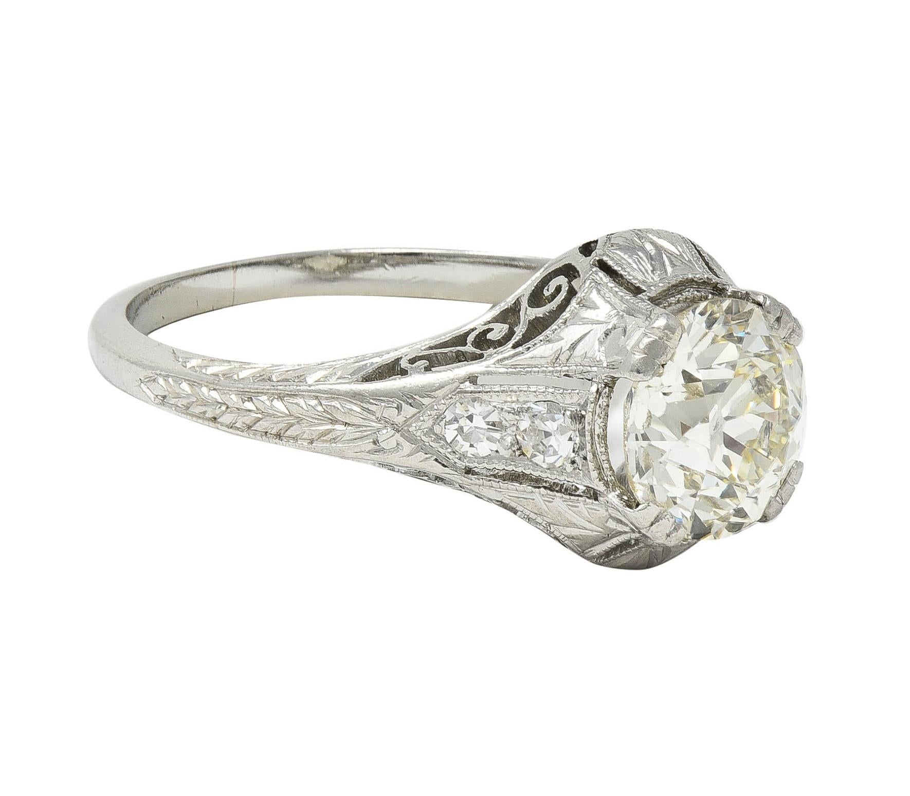 Art Deco 1.30 CTW Old European Cut Diamond Platinum Antique Engagement Ring