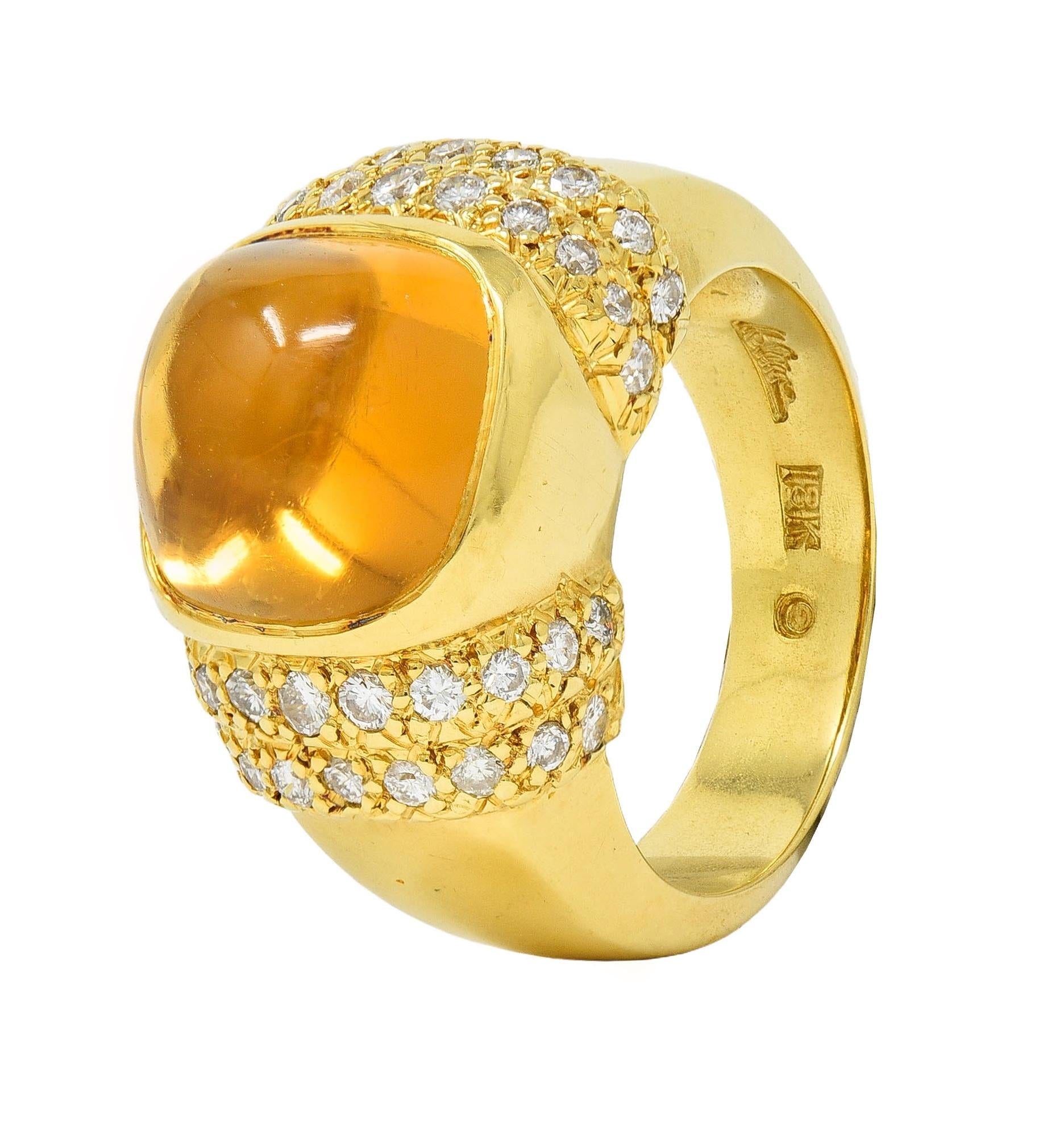 Marlene Stowe 1980s 6.36 CTW Citrine Diamond 18 Karat Gold Vintage Ring