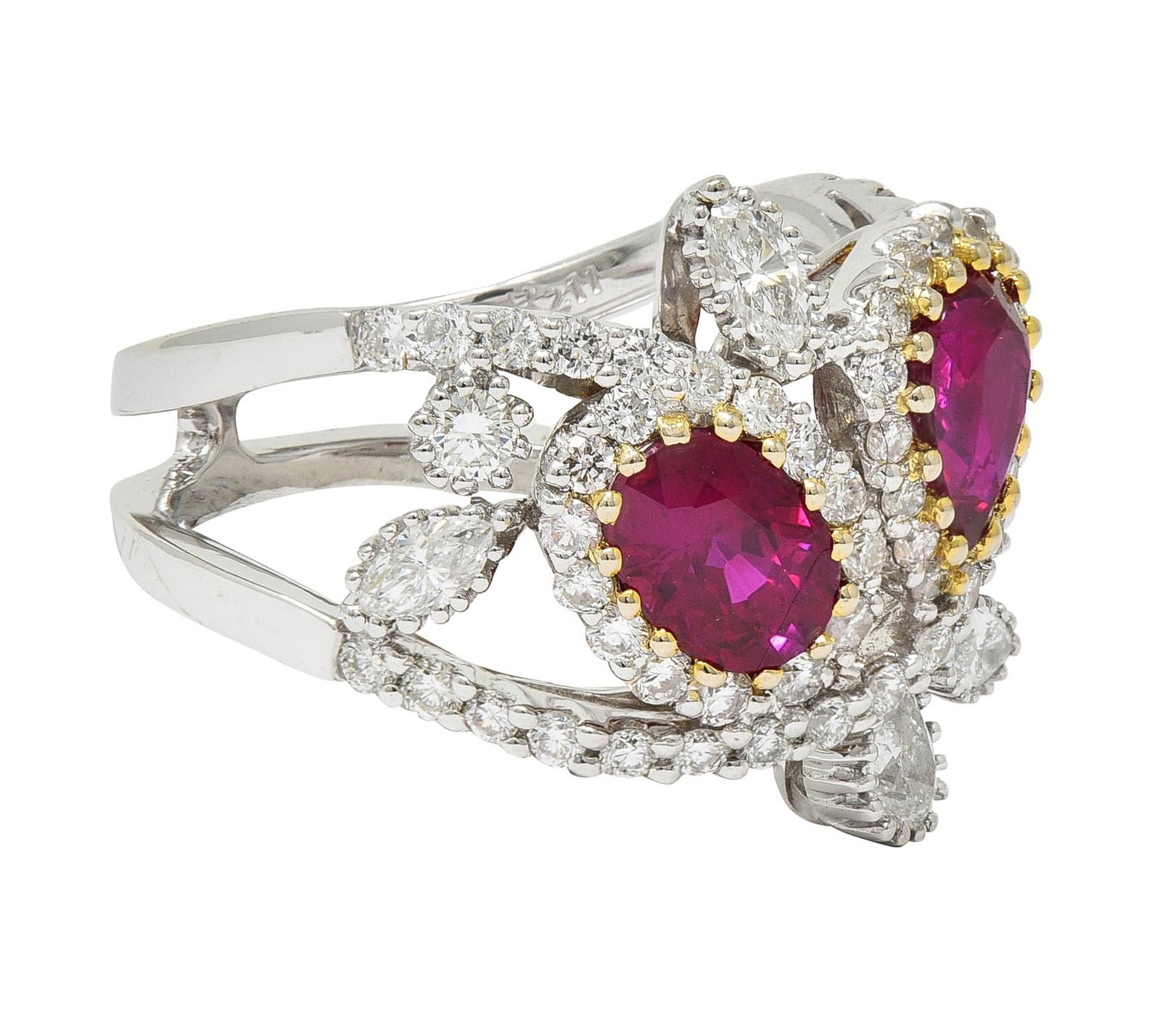 Contemporary 3.35 CTW Ruby Diamond 18 Karat Two-Tone Gold Bypass Ring