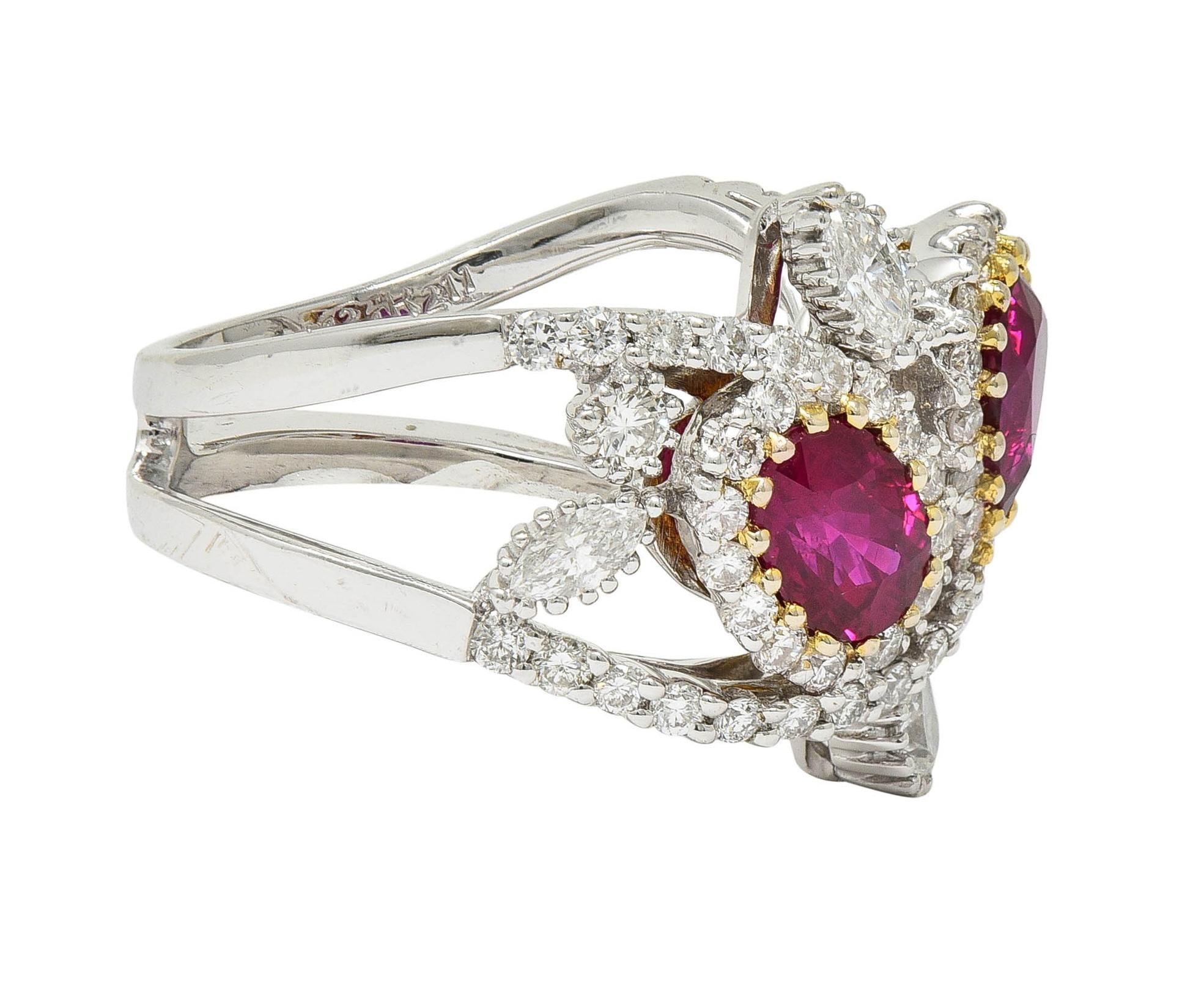 Contemporary 3.35 CTW Ruby Diamond 18 Karat Two-Tone Gold Bypass Ring