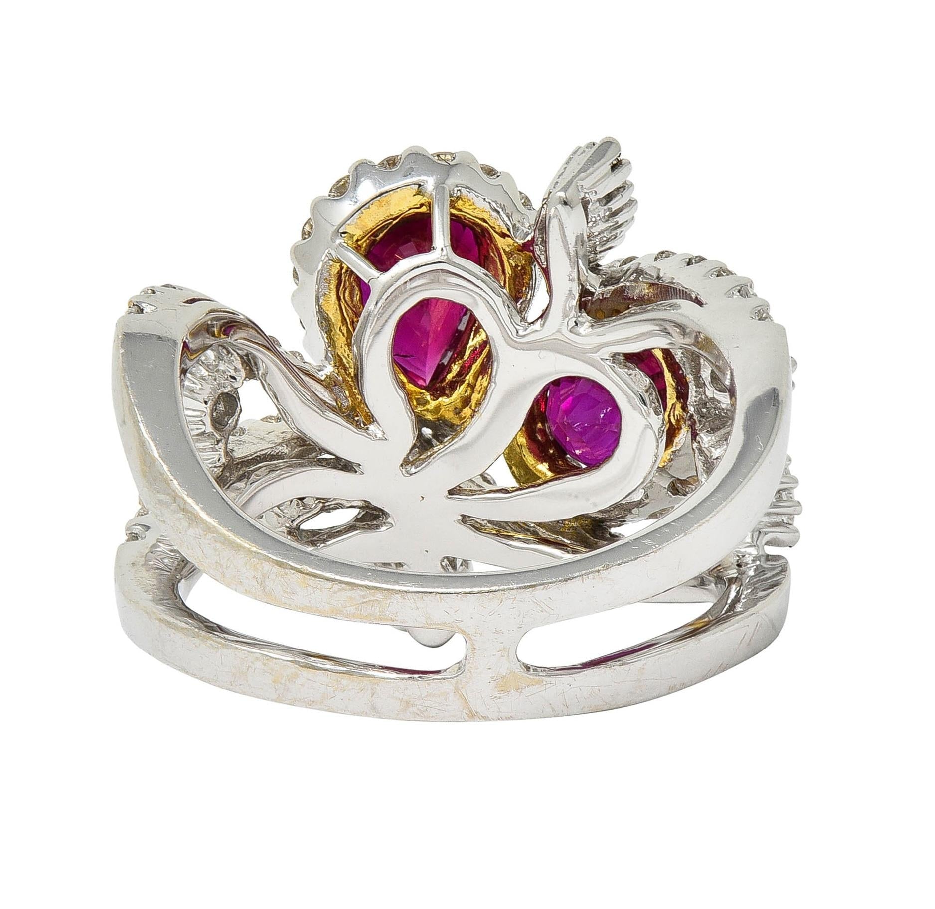 Contemporary 3.35 CTW Ruby Diamond 18 Karat Two-Tone Gold Bypass Ring