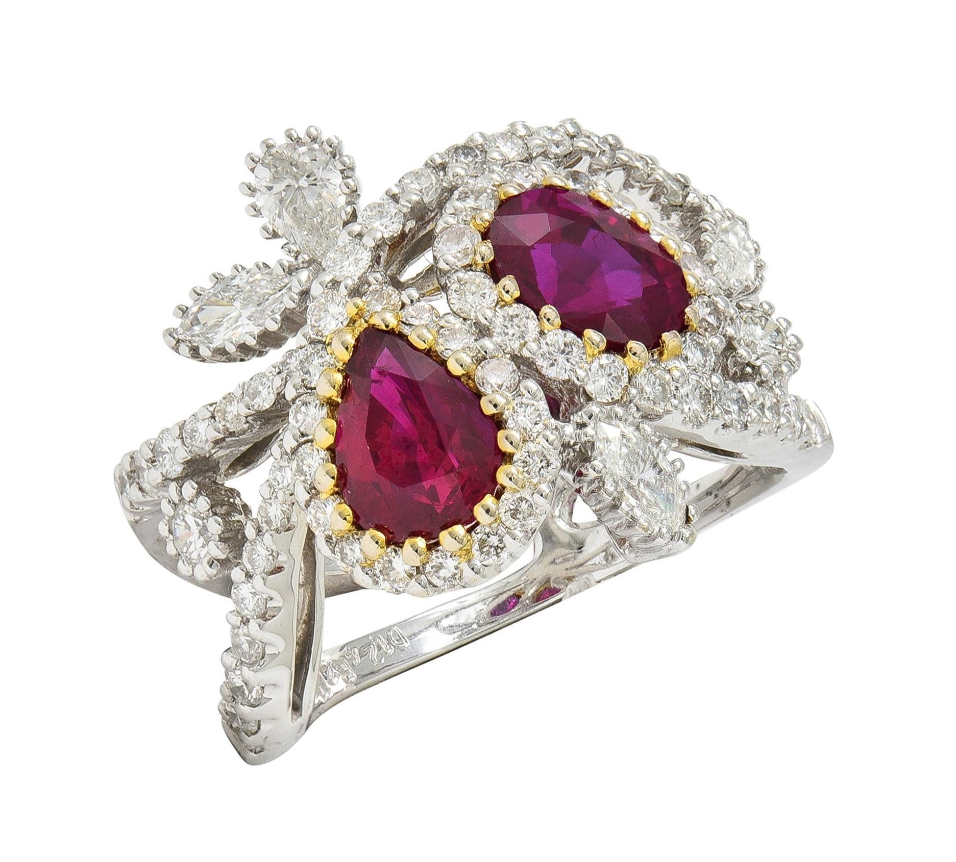 Contemporary 3.35 CTW Ruby Diamond 18 Karat Two-Tone Gold Bypass Ring