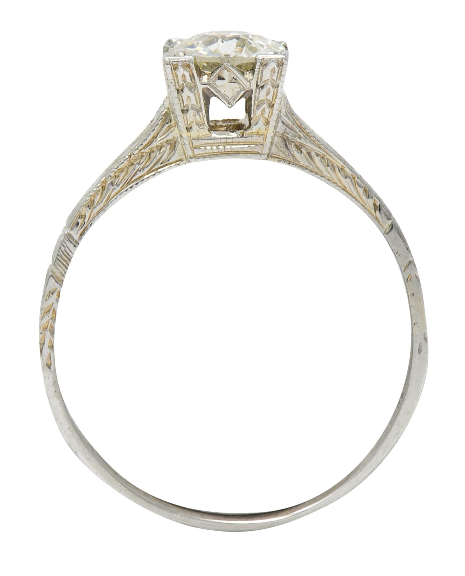 Art Deco Old European Diamond 18K White Gold Vintage Solitaire Engagement Ring