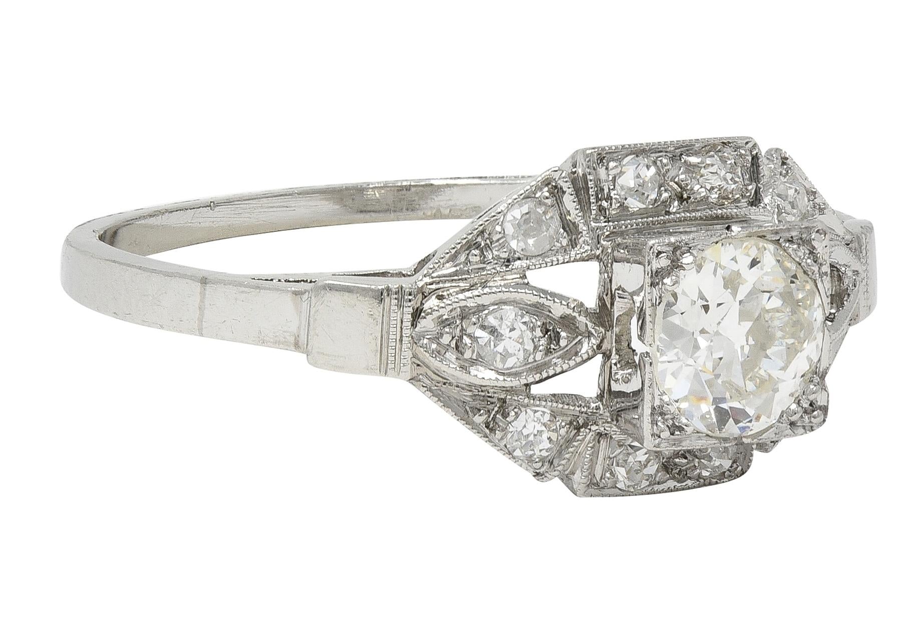 Art Deco 0.78 CTW Old European Diamond Platinum Vintage Cluster Engagement Ring