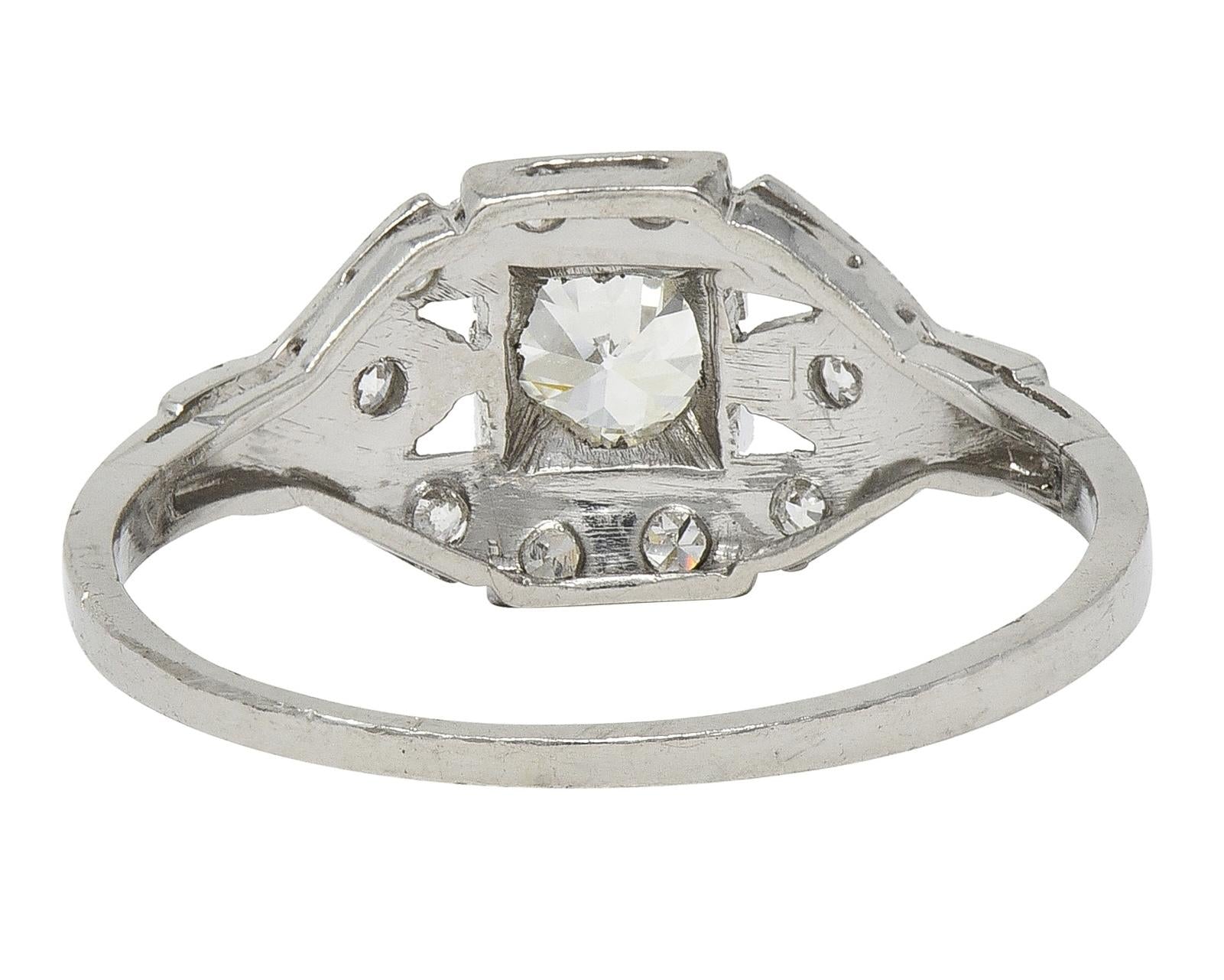 Art Deco 0.78 CTW Old European Diamond Platinum Vintage Cluster Engagement Ring