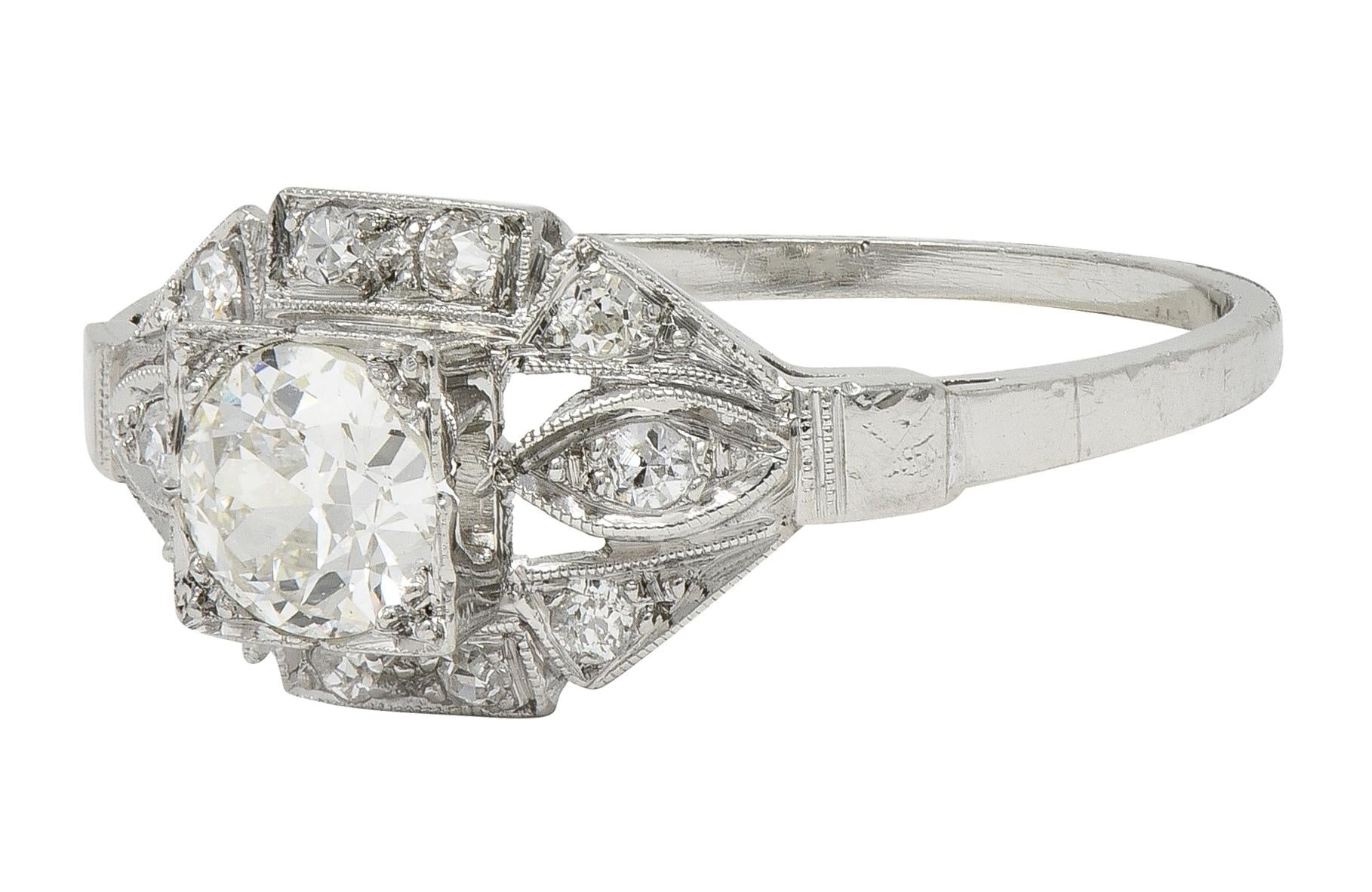 Art Deco 0.78 CTW Old European Diamond Platinum Vintage Cluster Engagement Ring