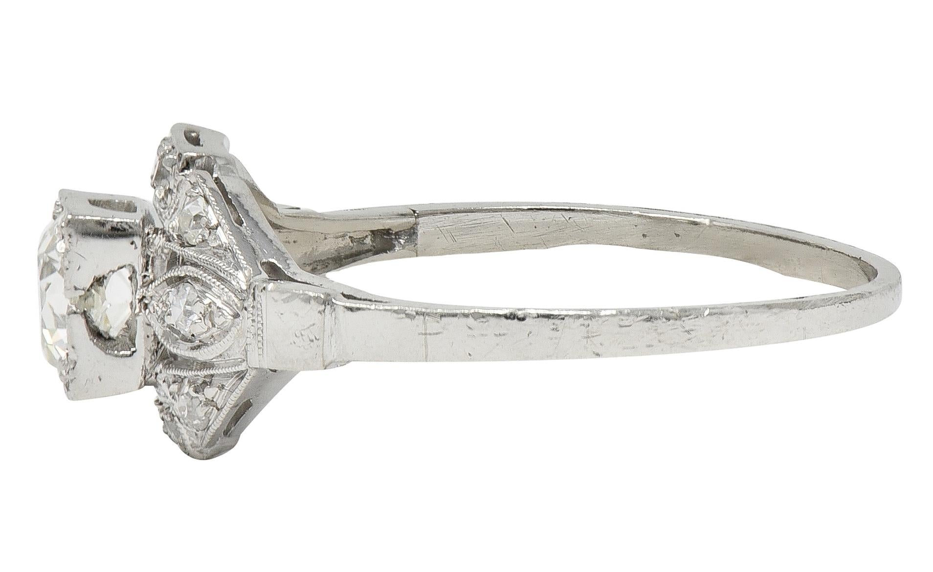 Art Deco 0.78 CTW Old European Diamond Platinum Vintage Cluster Engagement Ring