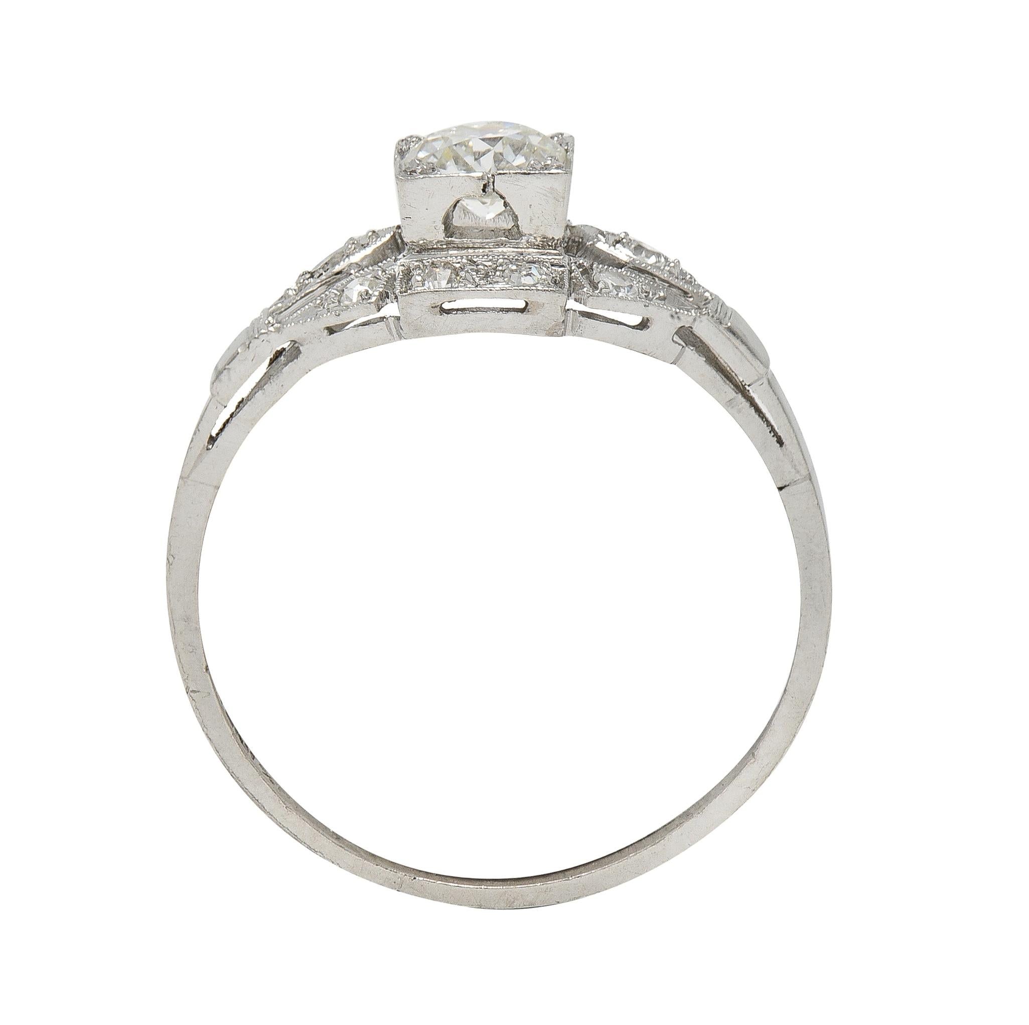 Art Deco 0.78 CTW Old European Diamond Platinum Vintage Cluster Engagement Ring