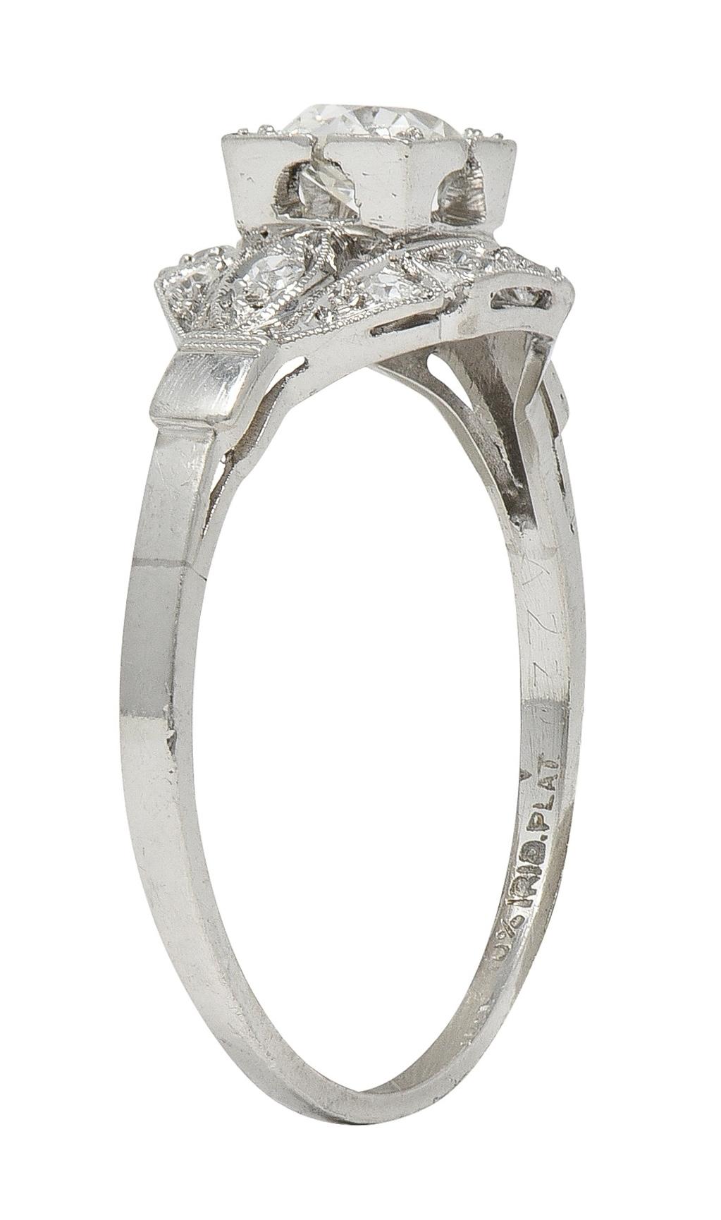 Art Deco 0.78 CTW Old European Diamond Platinum Vintage Cluster Engagement Ring
